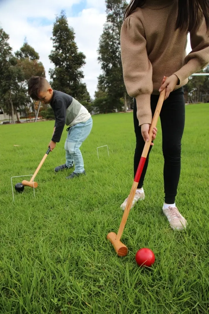 Kid's Wooden Outdoor Mini Croquet Set w/ 4 Mallets