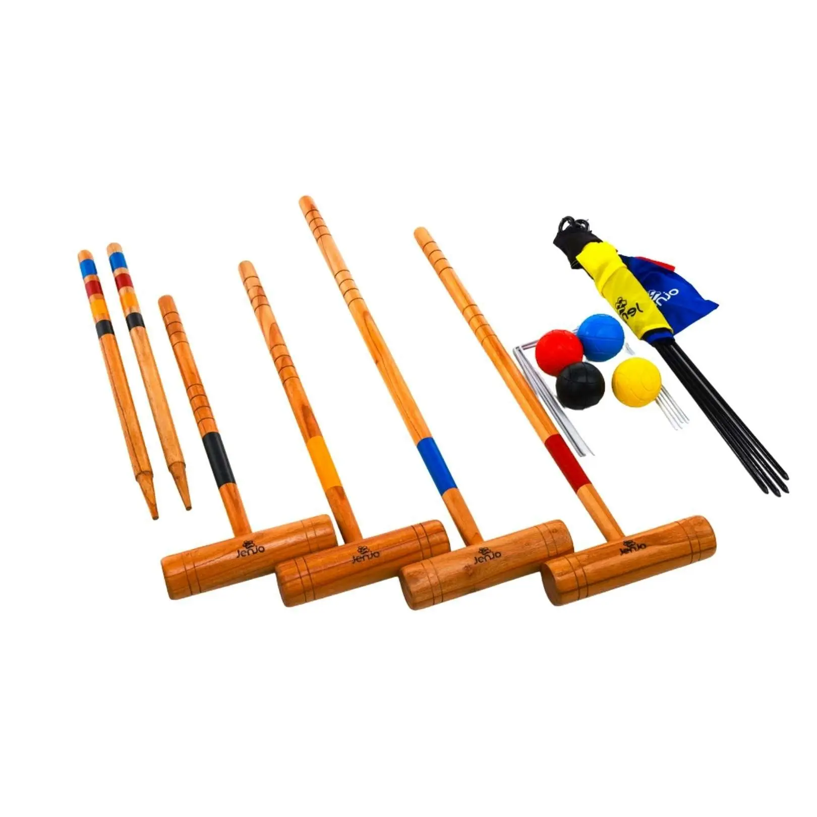 Outdoor Family Premium Wooden Croquet Ball Mallet Game 4 Player Set w/Carry Bag