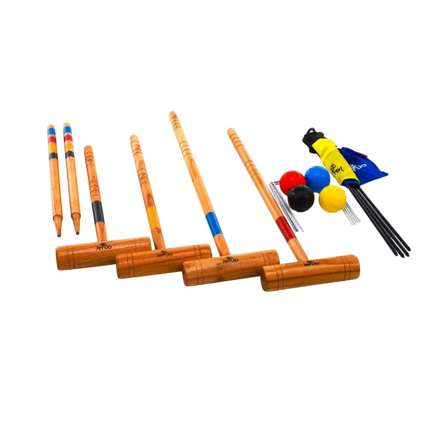 Outdoor Family Premium Wooden Croquet Ball Mallet Game 4 Player Set w/Carry Bag