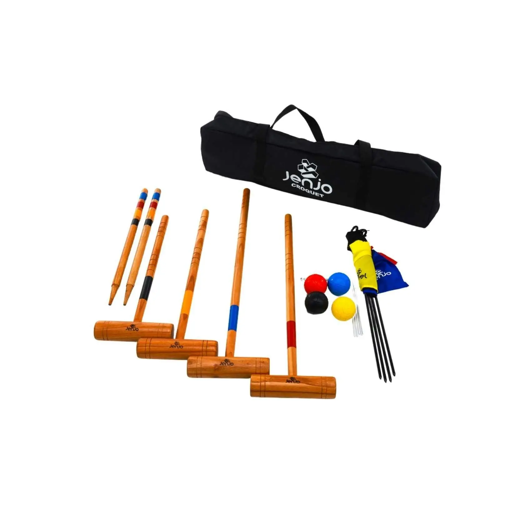 Outdoor Family Premium Wooden Croquet Ball Mallet Game 4 Player Set w/Carry Bag