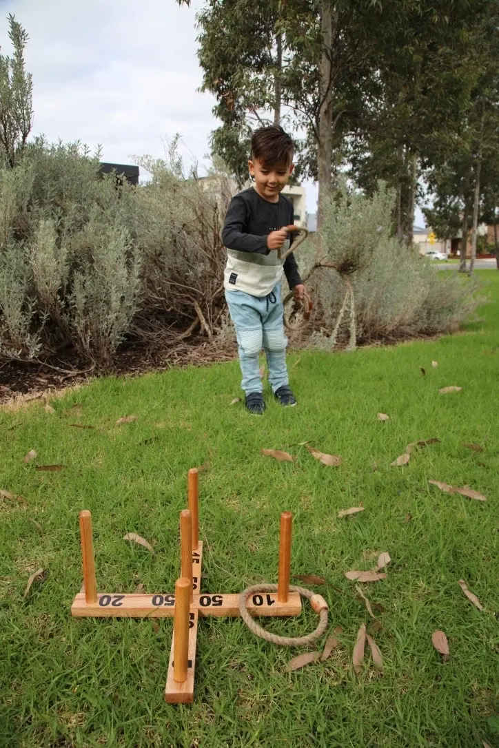 Outdoor Wooden Set Rope Ring Toss Quoits Game