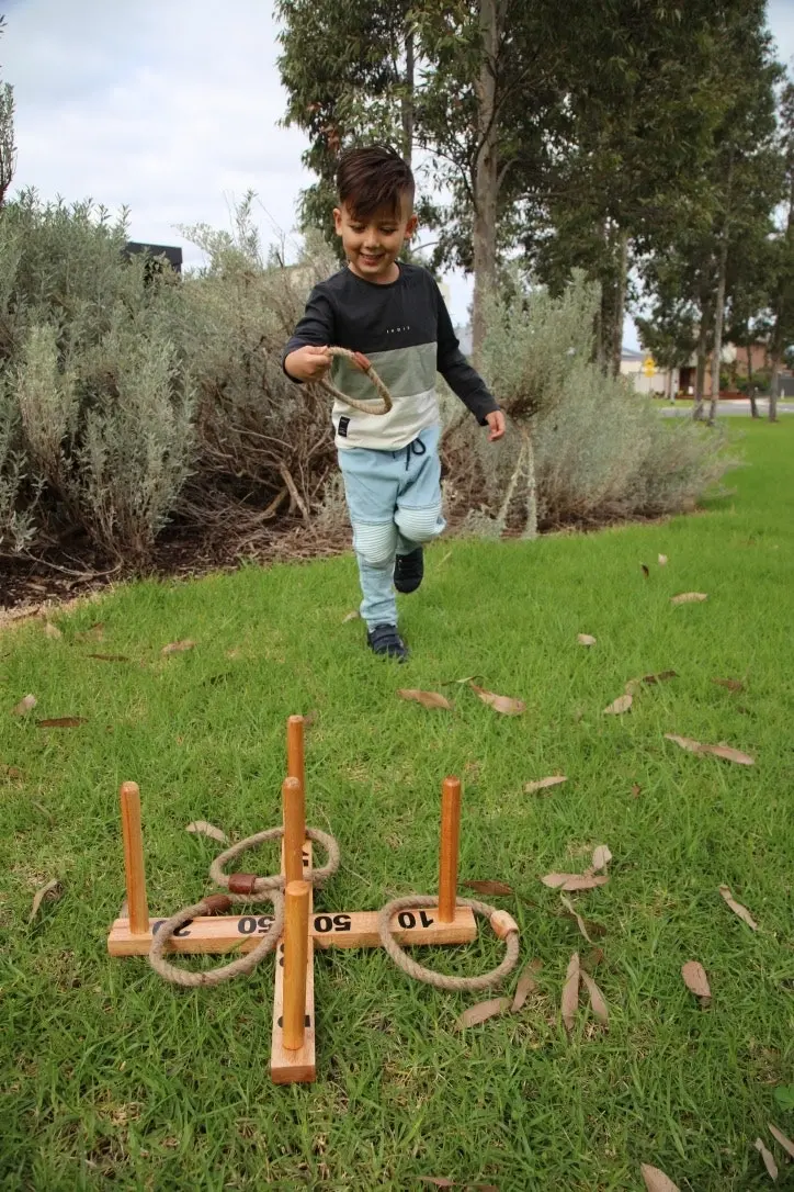 Outdoor Wooden Set Rope Ring Toss Quoits Game