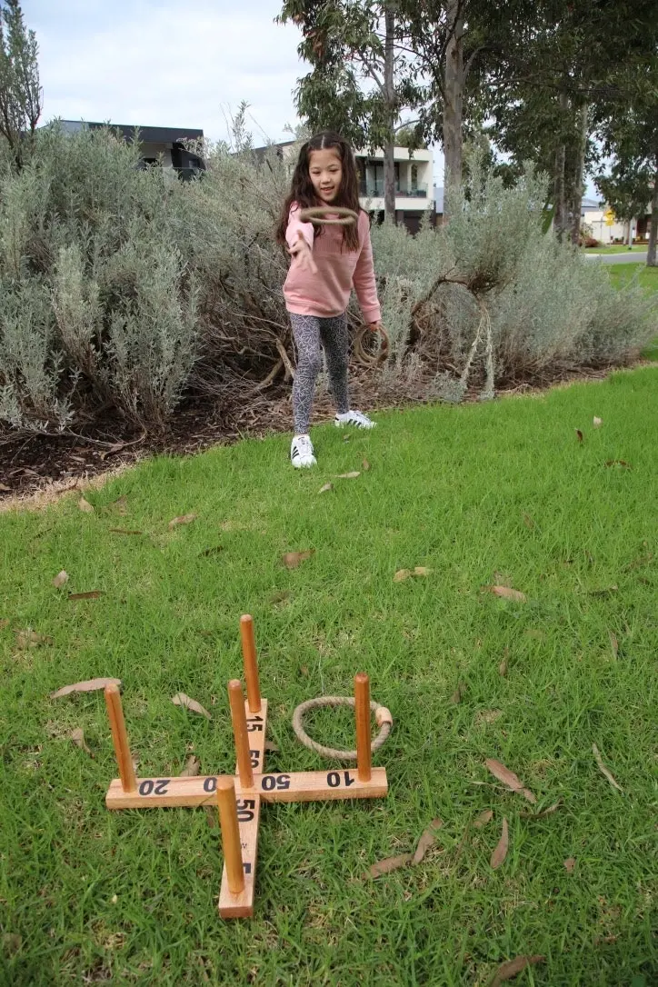 Outdoor Wooden Set Rope Ring Toss Quoits Game