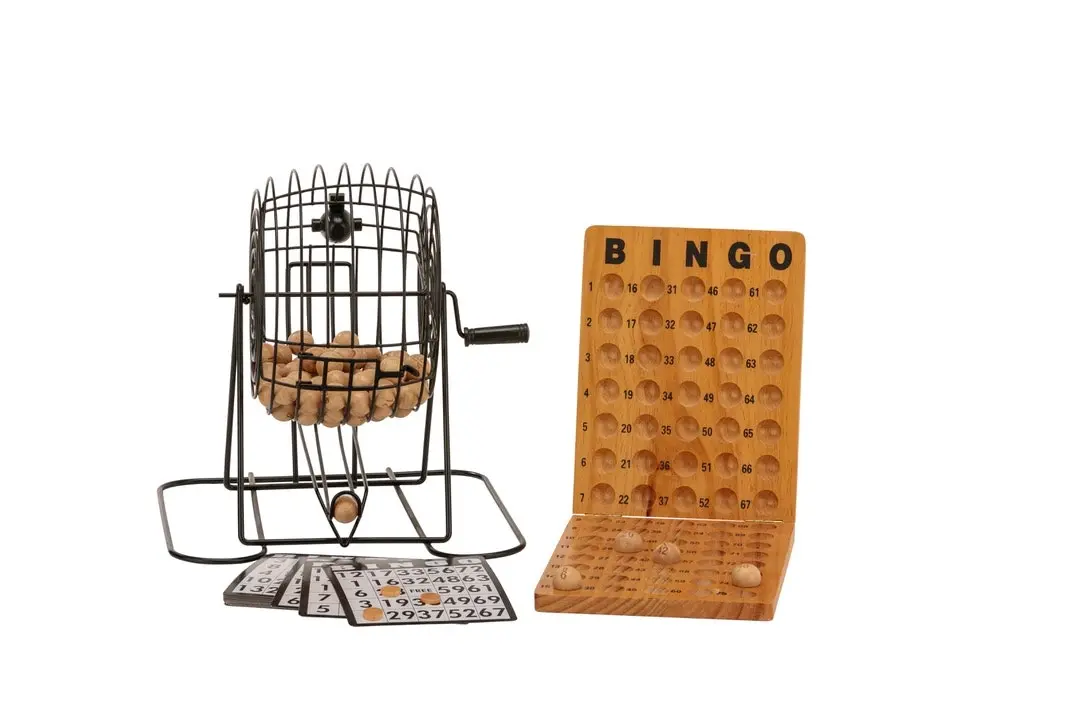 Bingo 75 Player Set With Metal Cage & Wooden Scoreboard