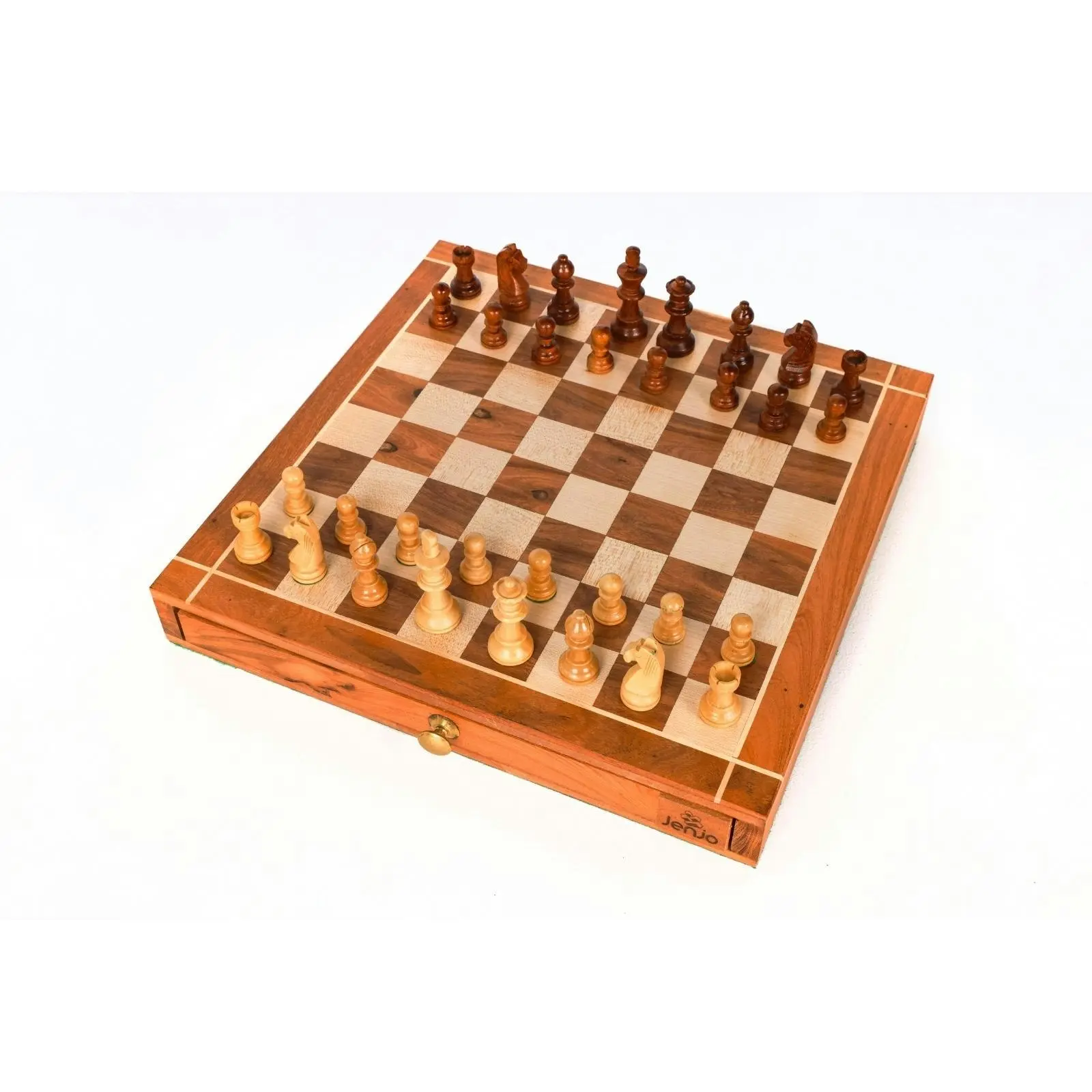 Portable Carved Sheesham Chess and Checker Board Set