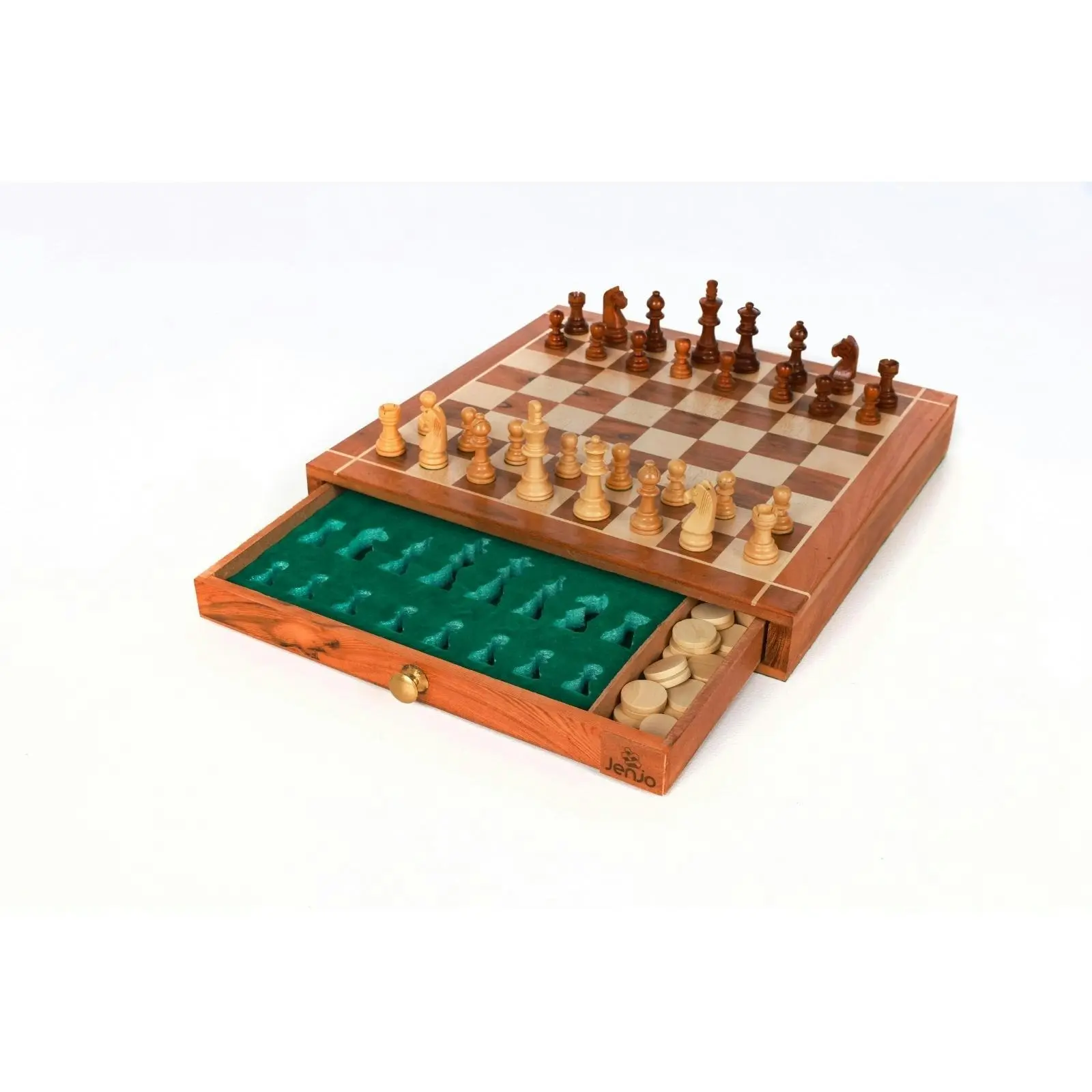 Portable Carved Sheesham Chess and Checker Board Set