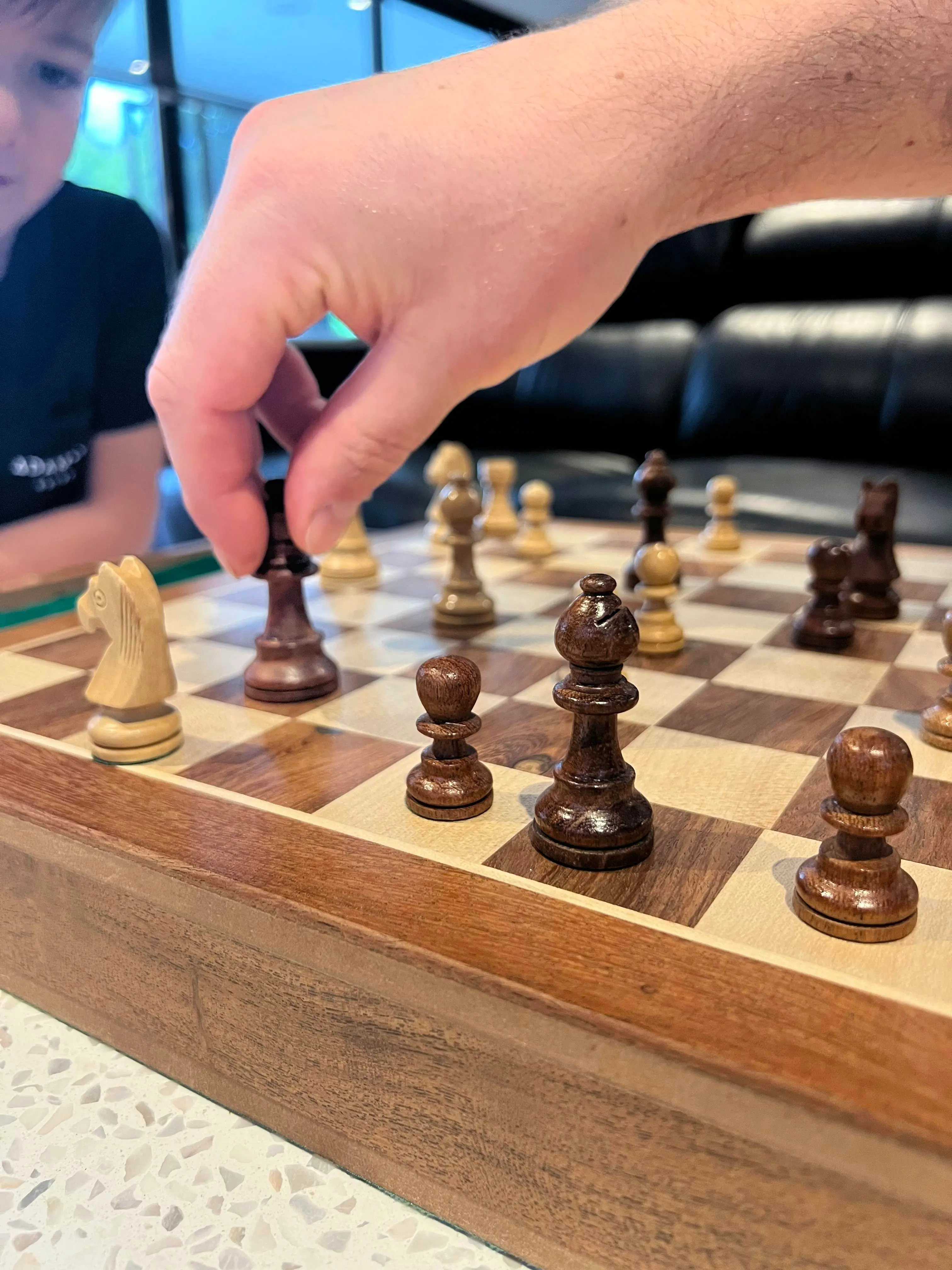 Portable Carved Sheesham Chess and Checker Board Set