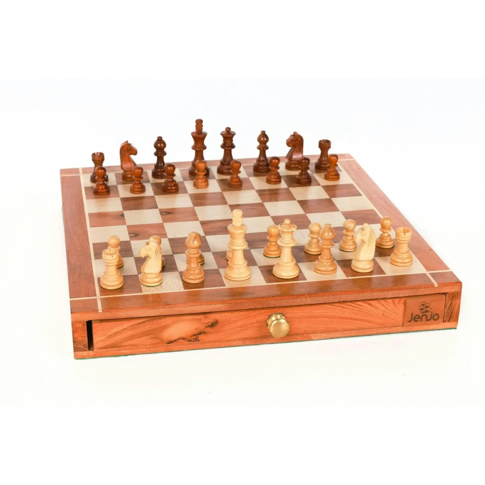 Portable Carved Sheesham Chess and Checker Board Set