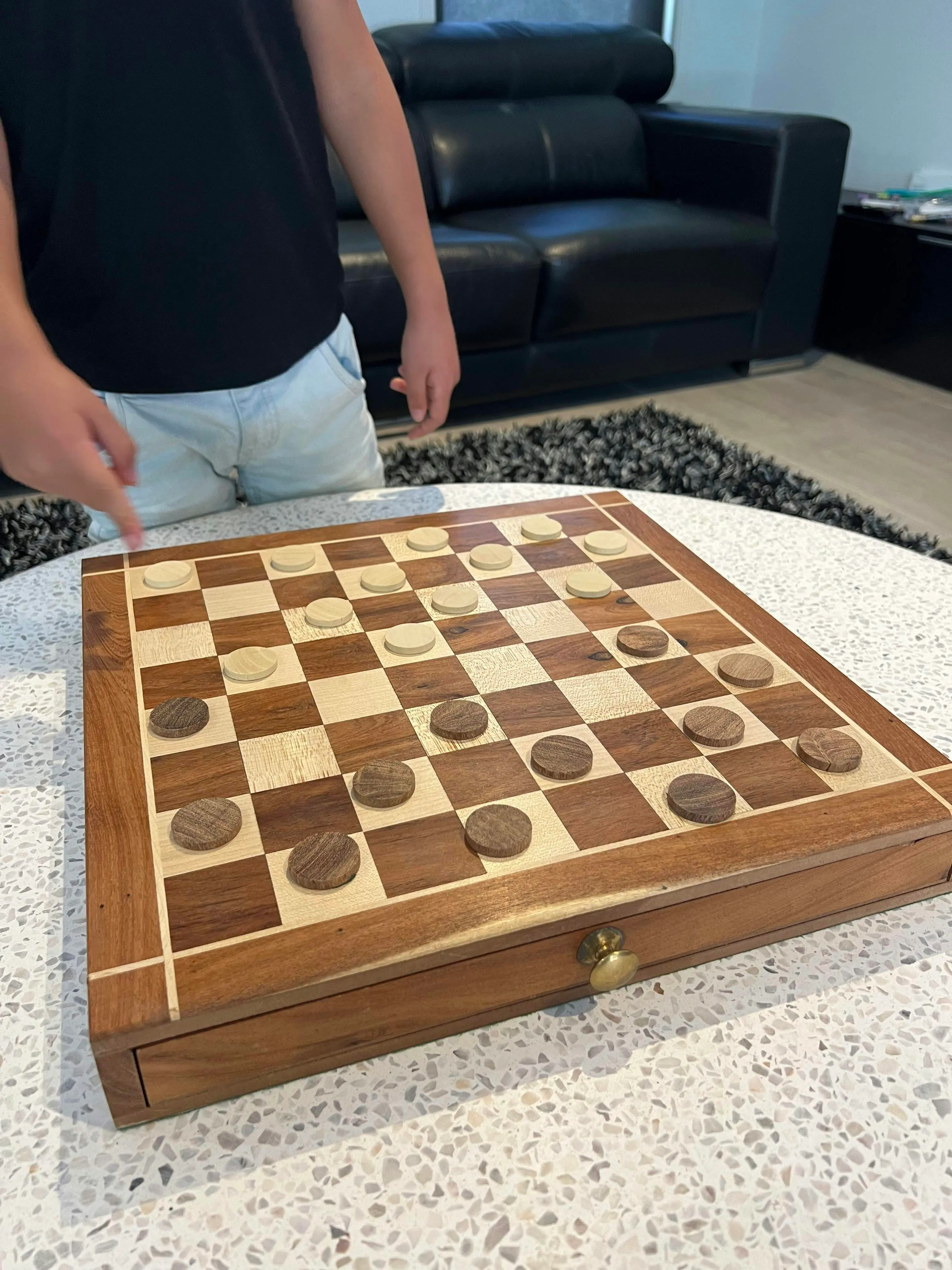 Portable Carved Sheesham Chess and Checker Board Set