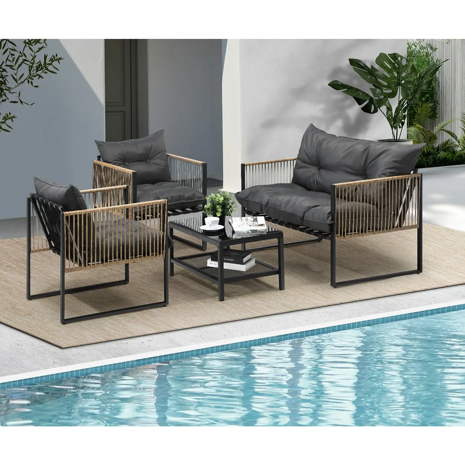 Livsip 4 Piece Outdoor Furniture Setting Garden Patio Lounge Sofa Table Chairs