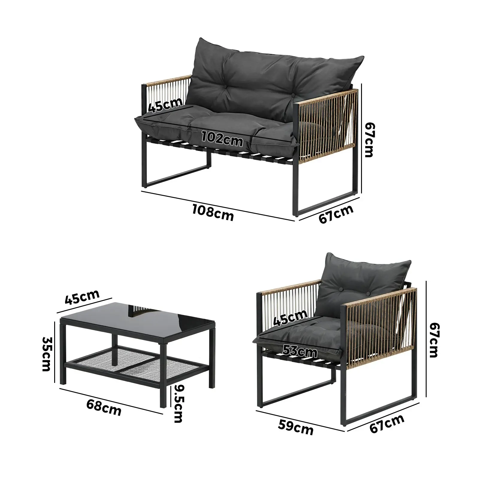 Livsip 4 Piece Outdoor Furniture Setting Garden Patio Lounge Sofa Table Chairs