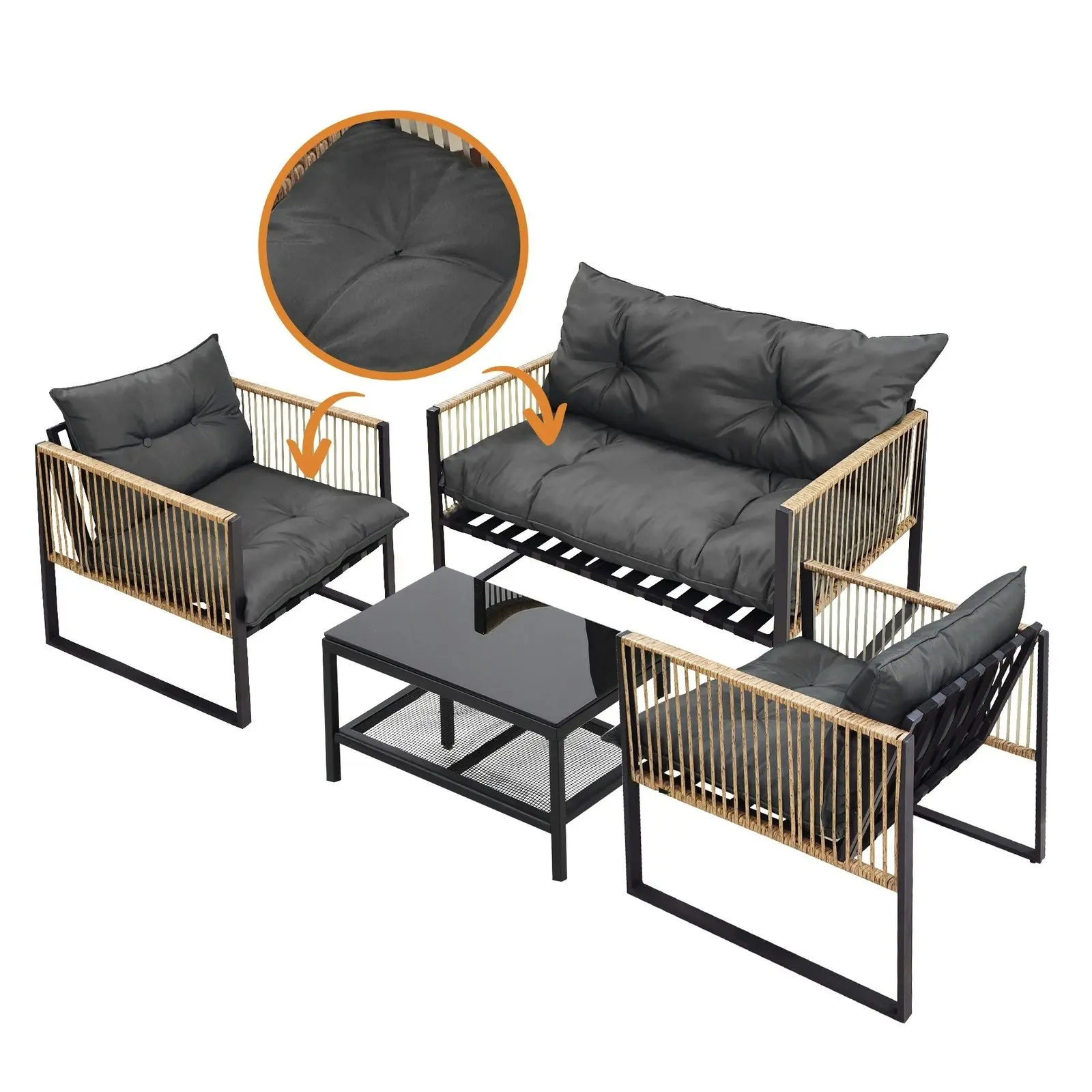 Livsip 4 Piece Outdoor Furniture Setting Garden Patio Lounge Sofa Table Chairs