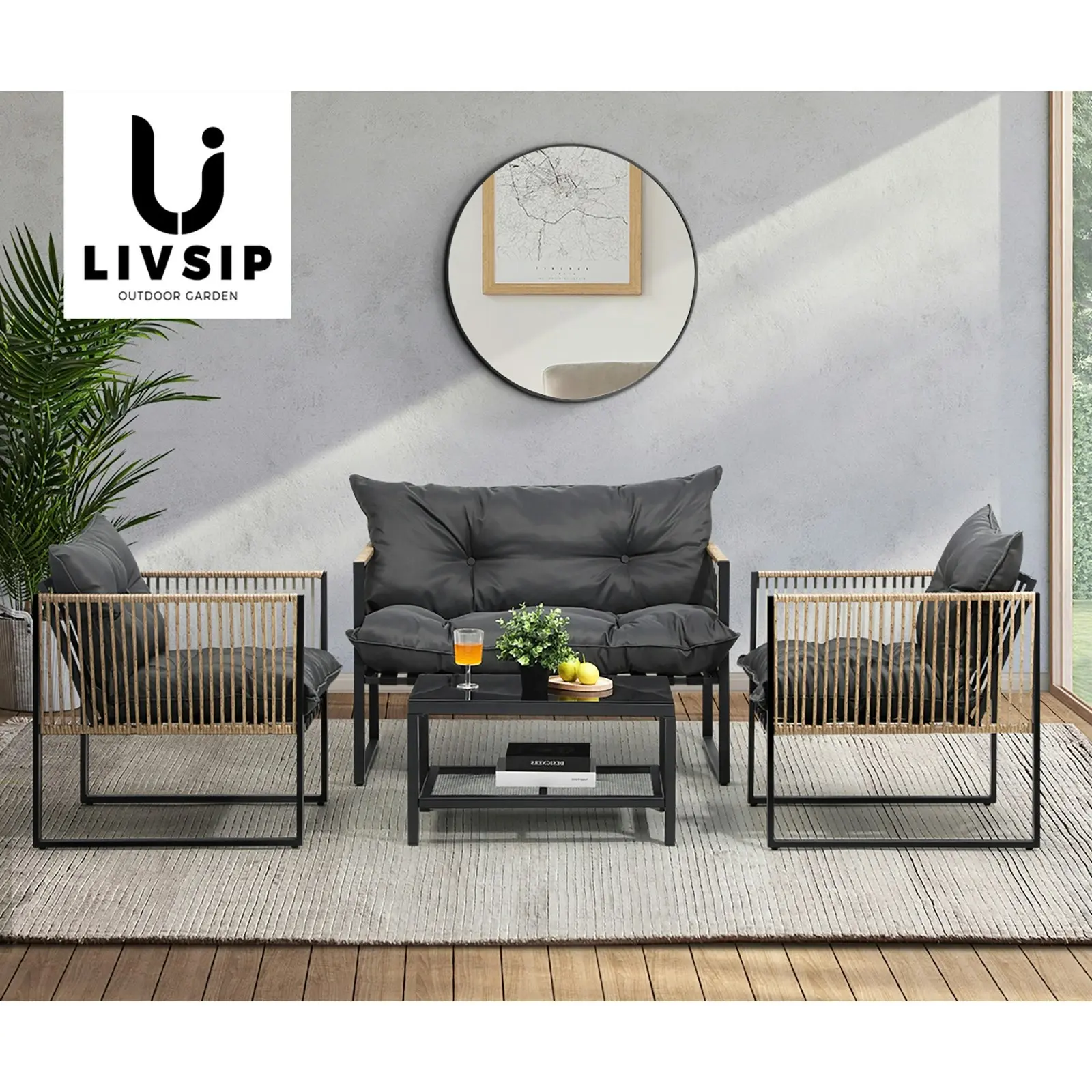 Livsip 4 Piece Outdoor Furniture Setting Garden Patio Lounge Sofa Table Chairs