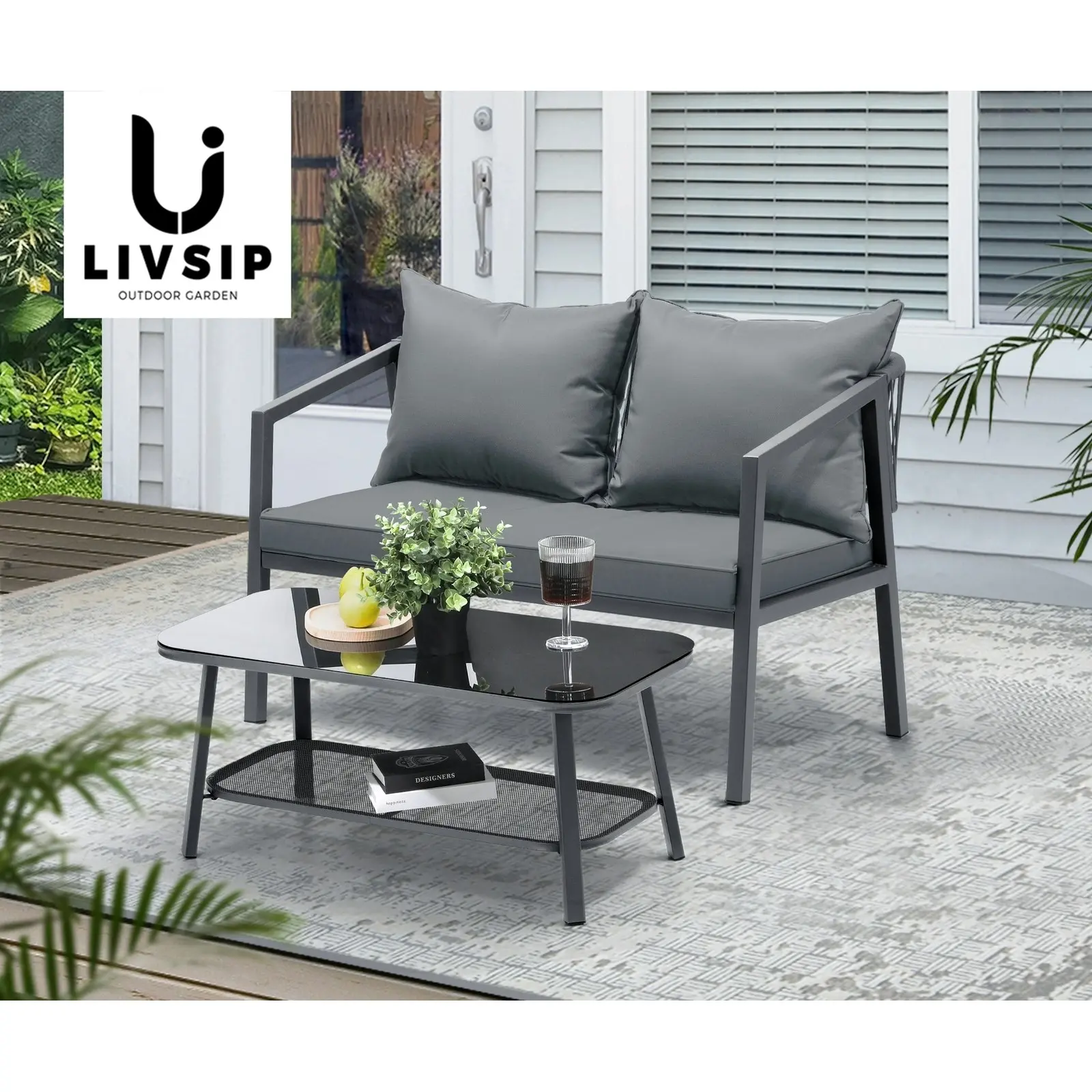 Livsip Set of 2 Outdoor Furniture Setting Garden Patio Lounge Sofa Table Chairs