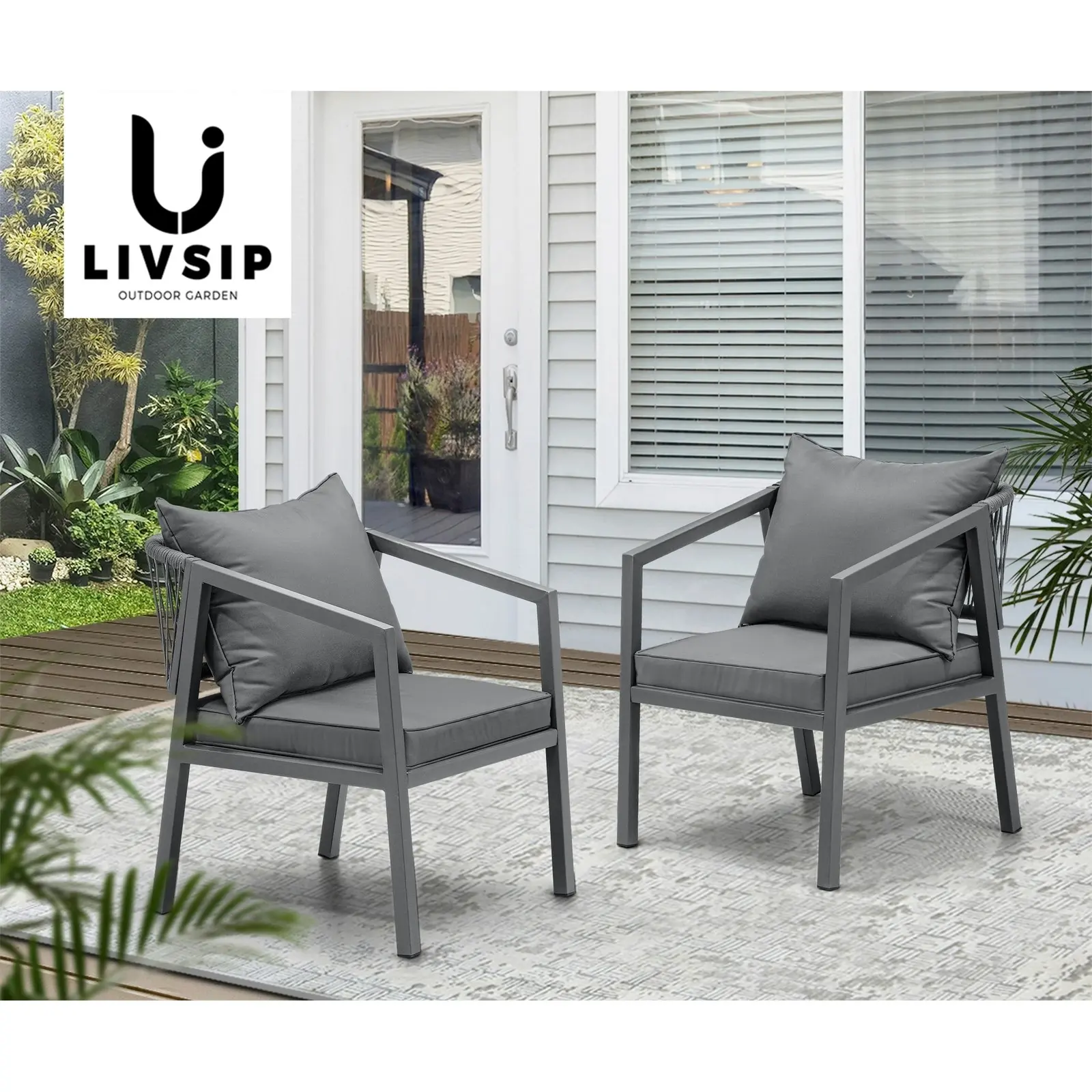 Livsip 2PCS Outdoor Furniture Chairs Garden Patio Garden Lounge Set Steel Frame