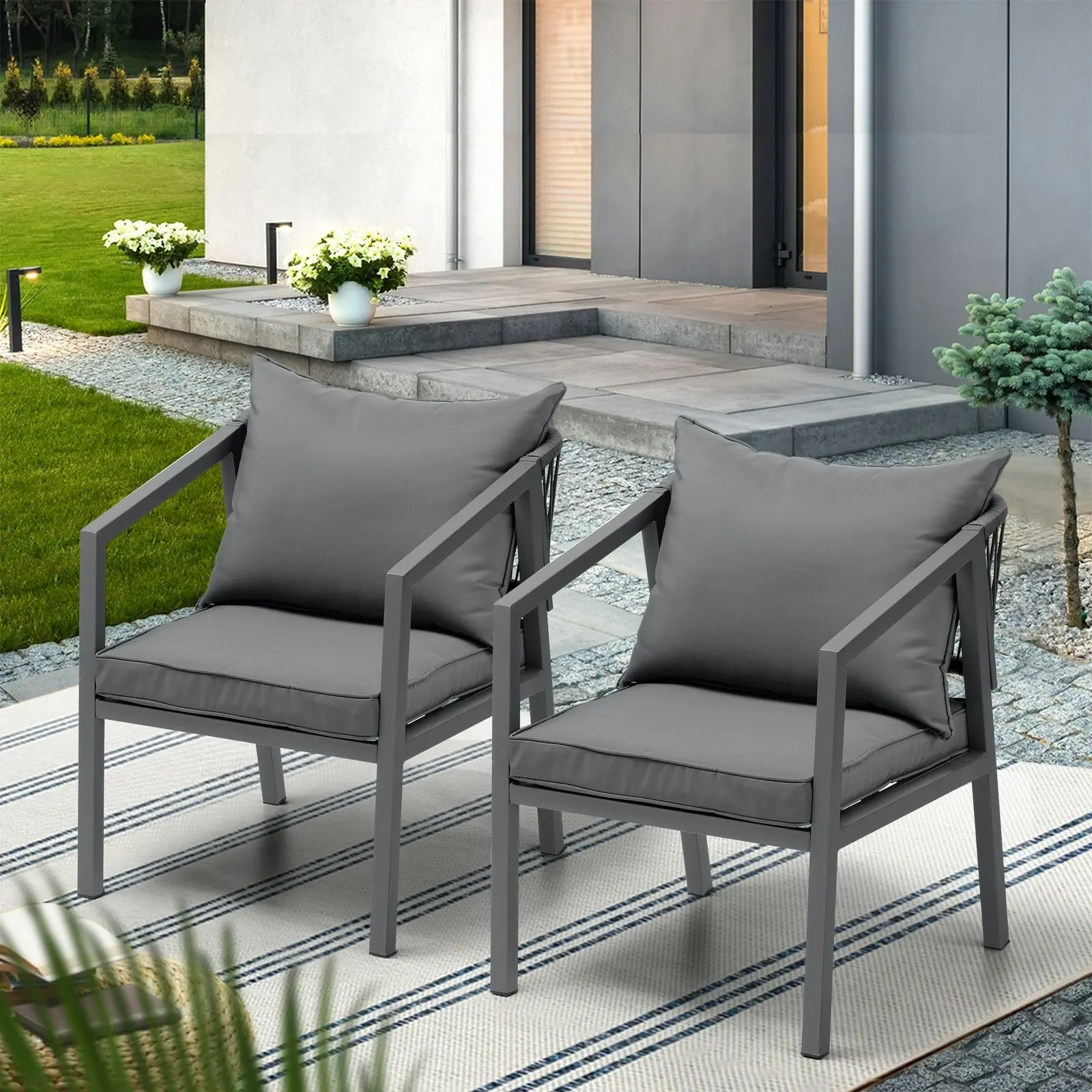 Livsip 2PCS Outdoor Furniture Chairs Garden Patio Garden Lounge Set Steel Frame