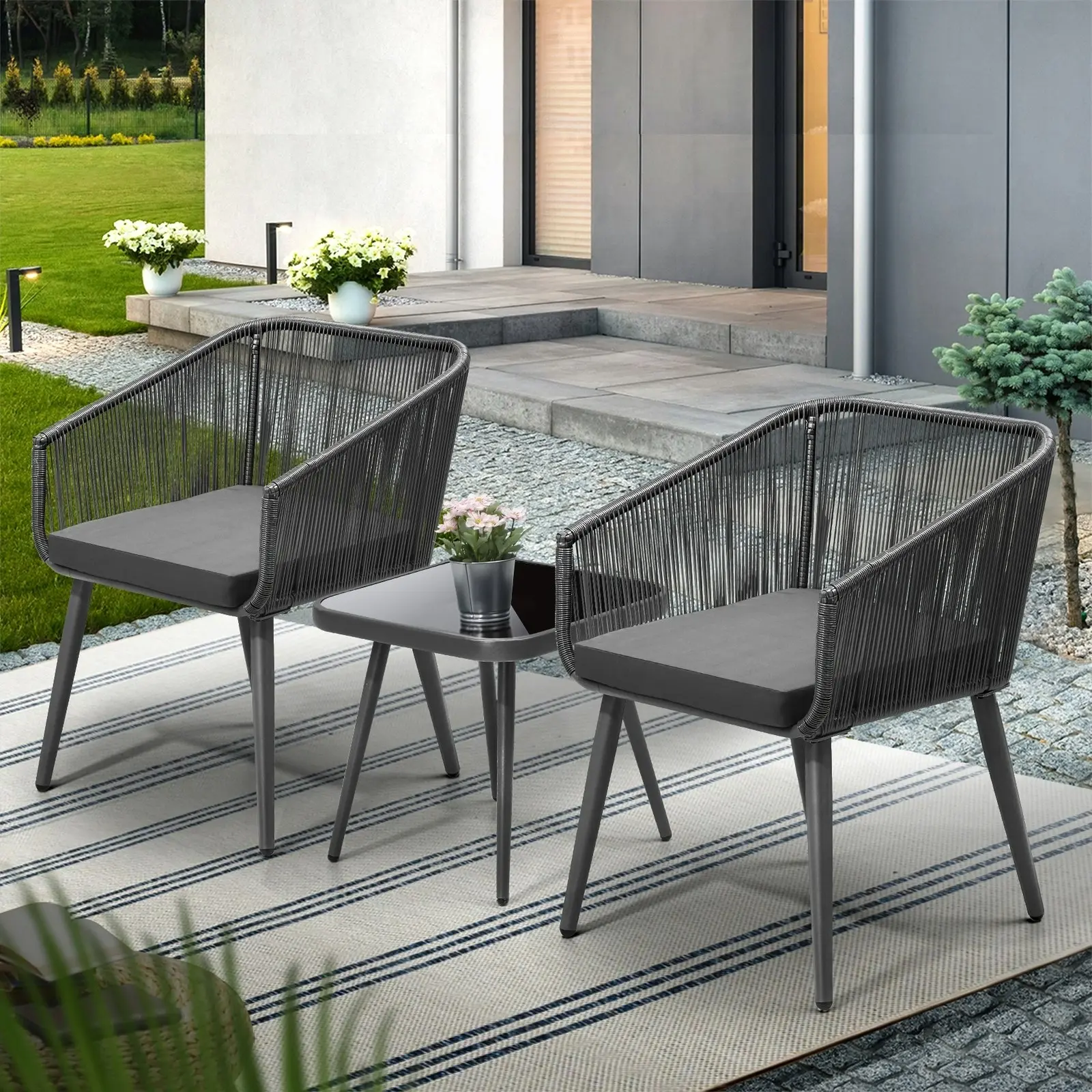 Livsip Outdoor Furniture 3 Piece Lounge Setting Chairs Side Table Bistro Set Patio