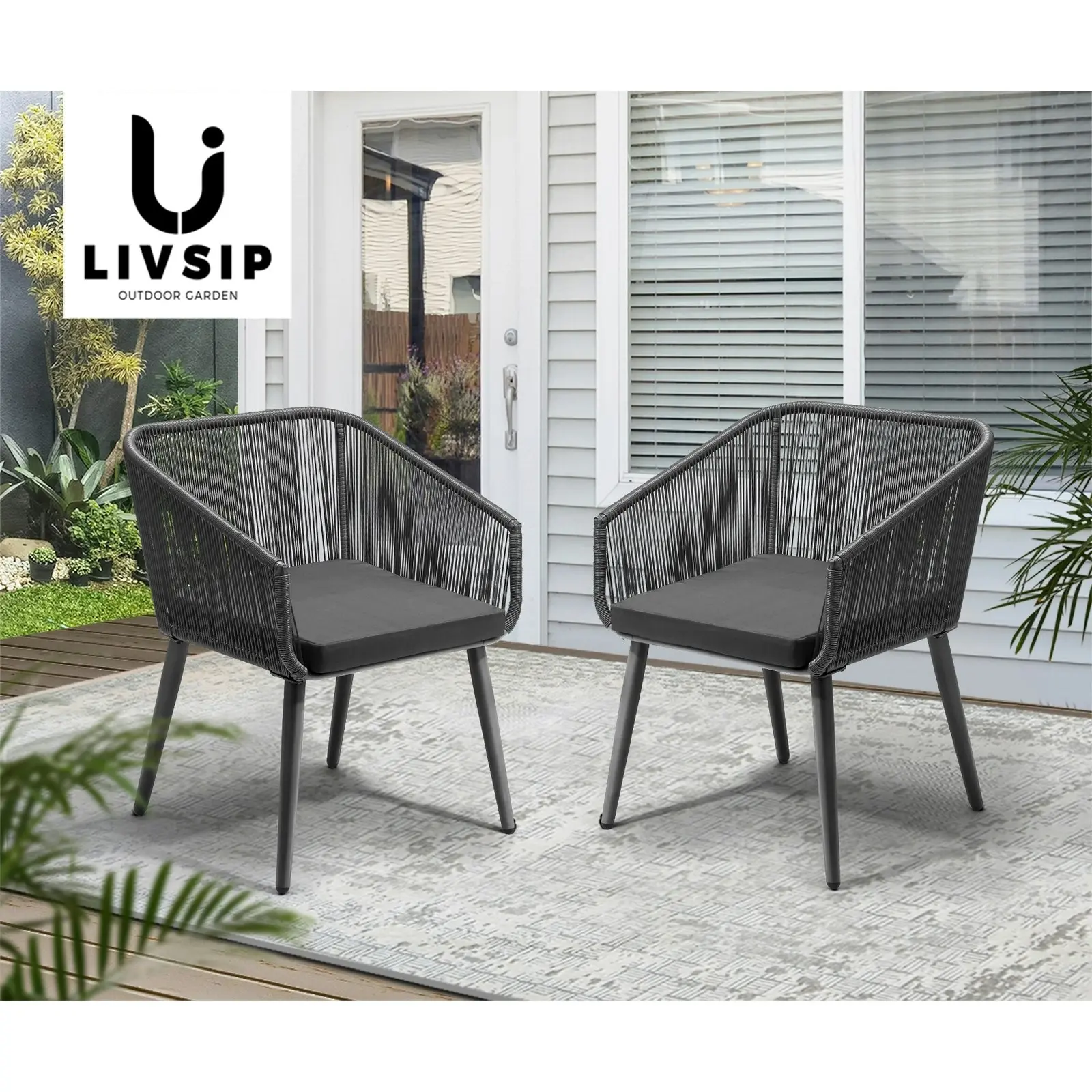 Livsip Outdoor Furniture Lounge Setting Chairs Set of 2 Bistro Patio Garden Set