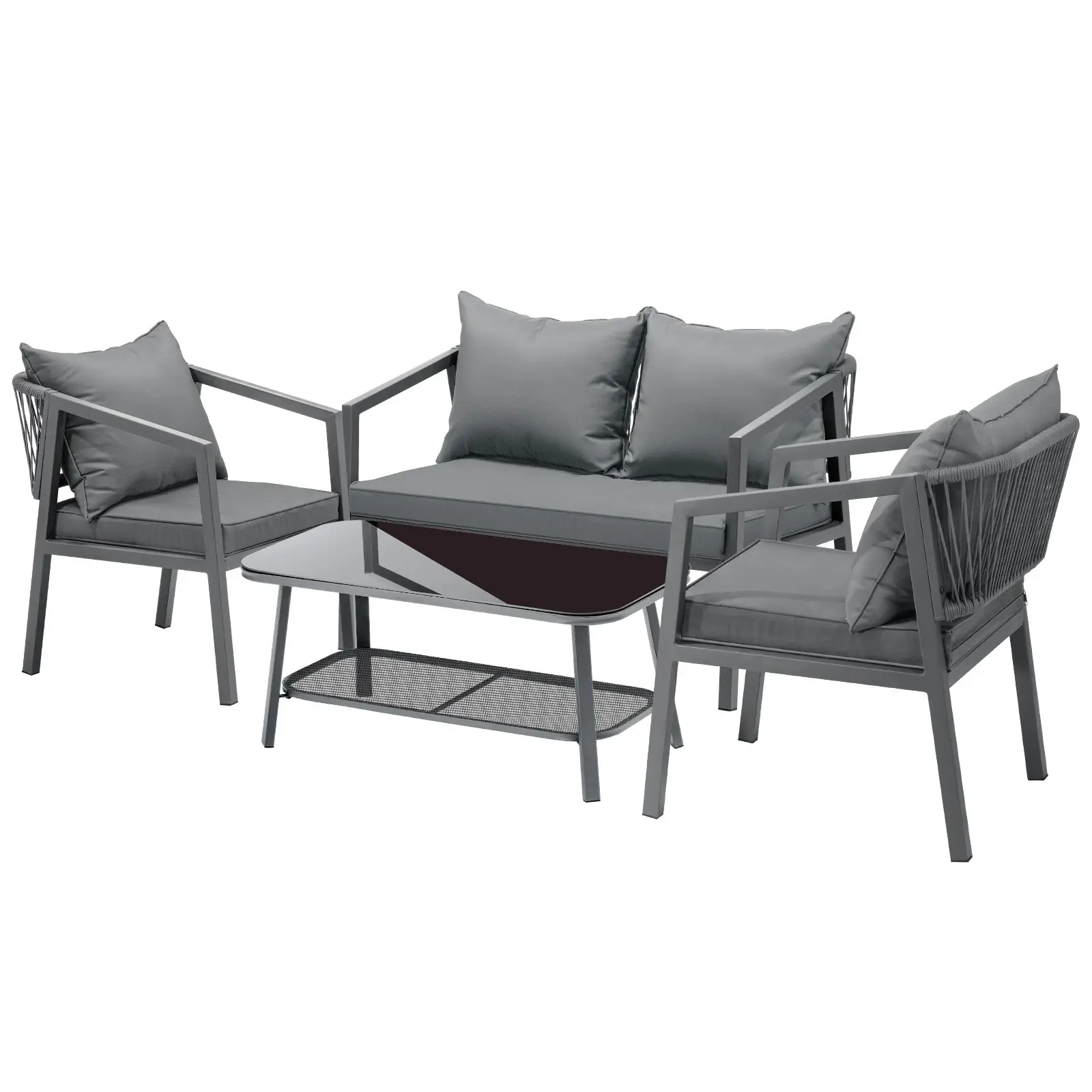 Livsip 4PCS Garden Outdoor Furniture Setting Lounge Patio Sofa Table Chairs Set