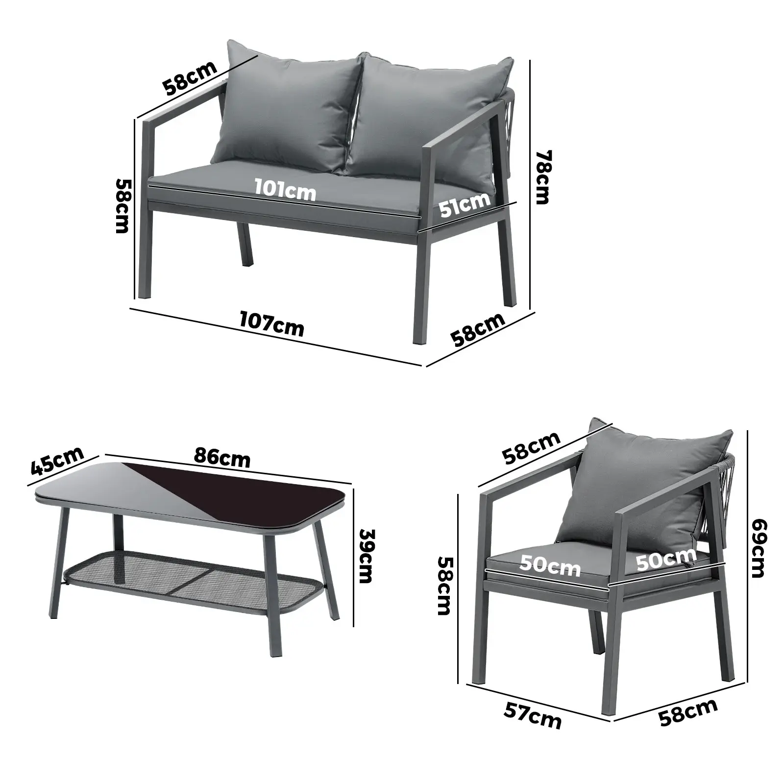 Livsip 4PCS Garden Outdoor Furniture Setting Lounge Patio Sofa Table Chairs Set