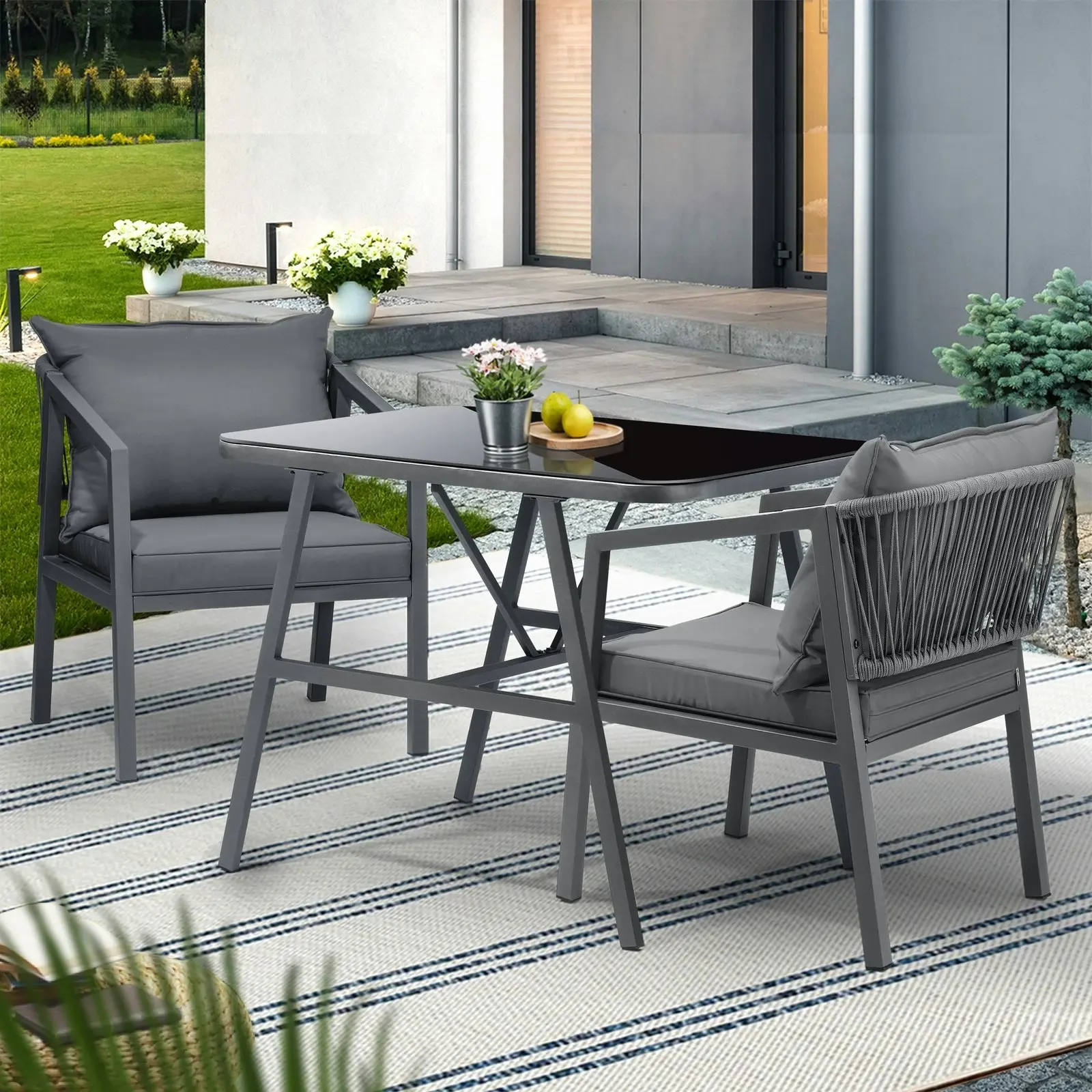 Livsip 3PCS Outdoor Dining Setting Lounge Patio Furniture Table Chairs Set