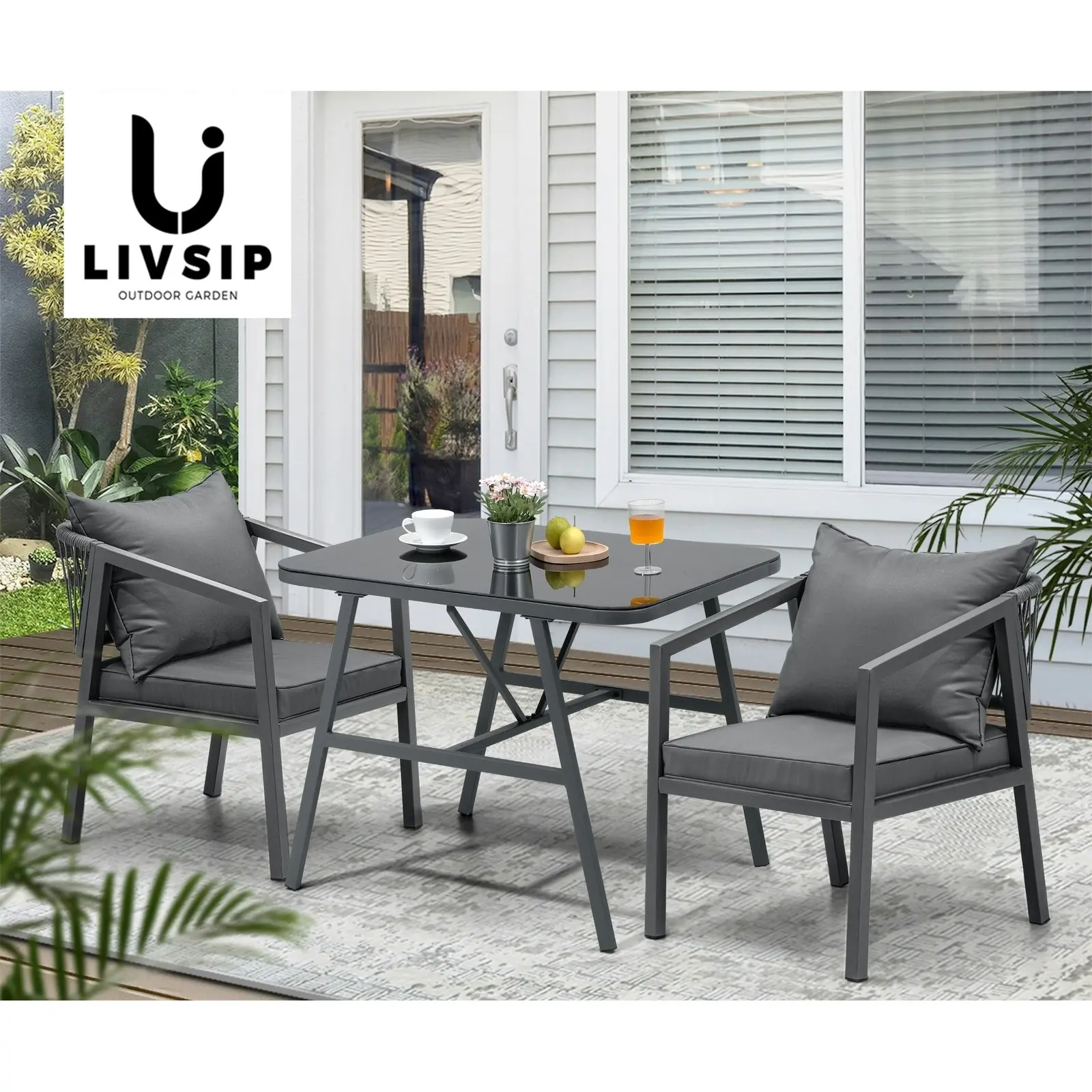 Livsip 3PCS Outdoor Dining Setting Lounge Patio Furniture Table Chairs Set