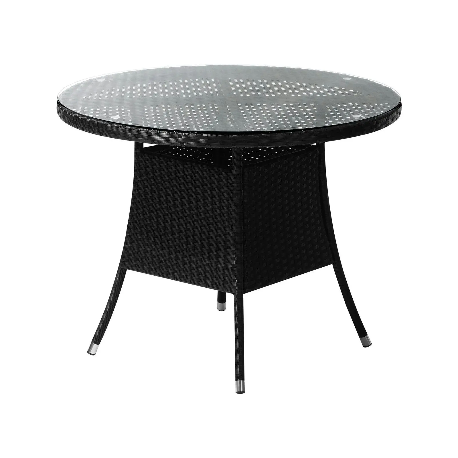 Livsip Outdoor Dining Table 90CM Round Rattan Glass Table Patio Furniture Black