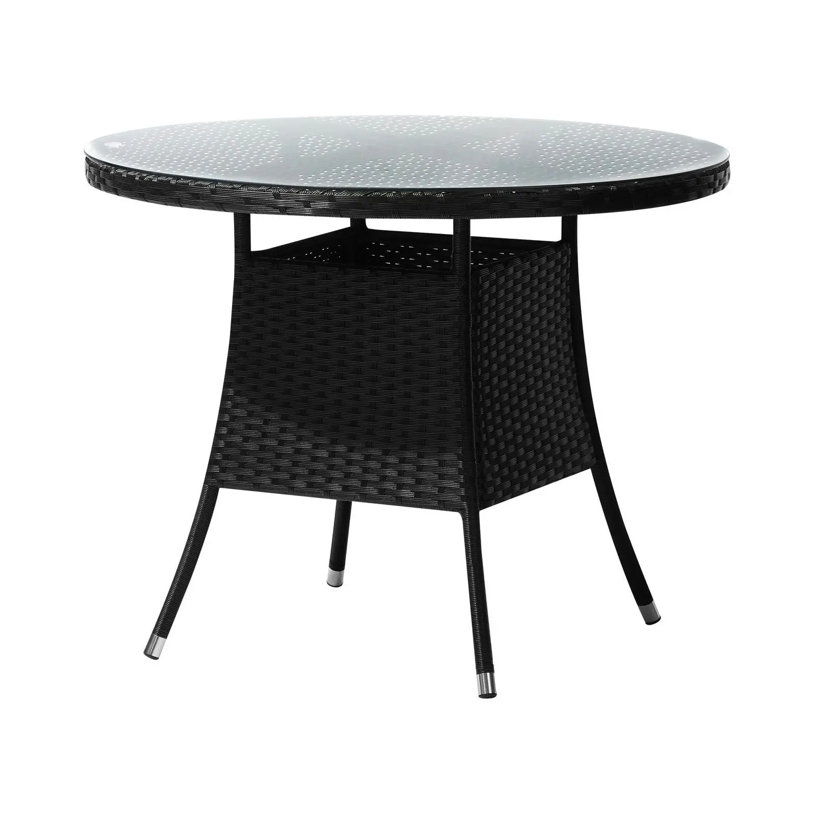 Livsip Outdoor Dining Table 90CM Round Rattan Glass Table Patio Furniture Black