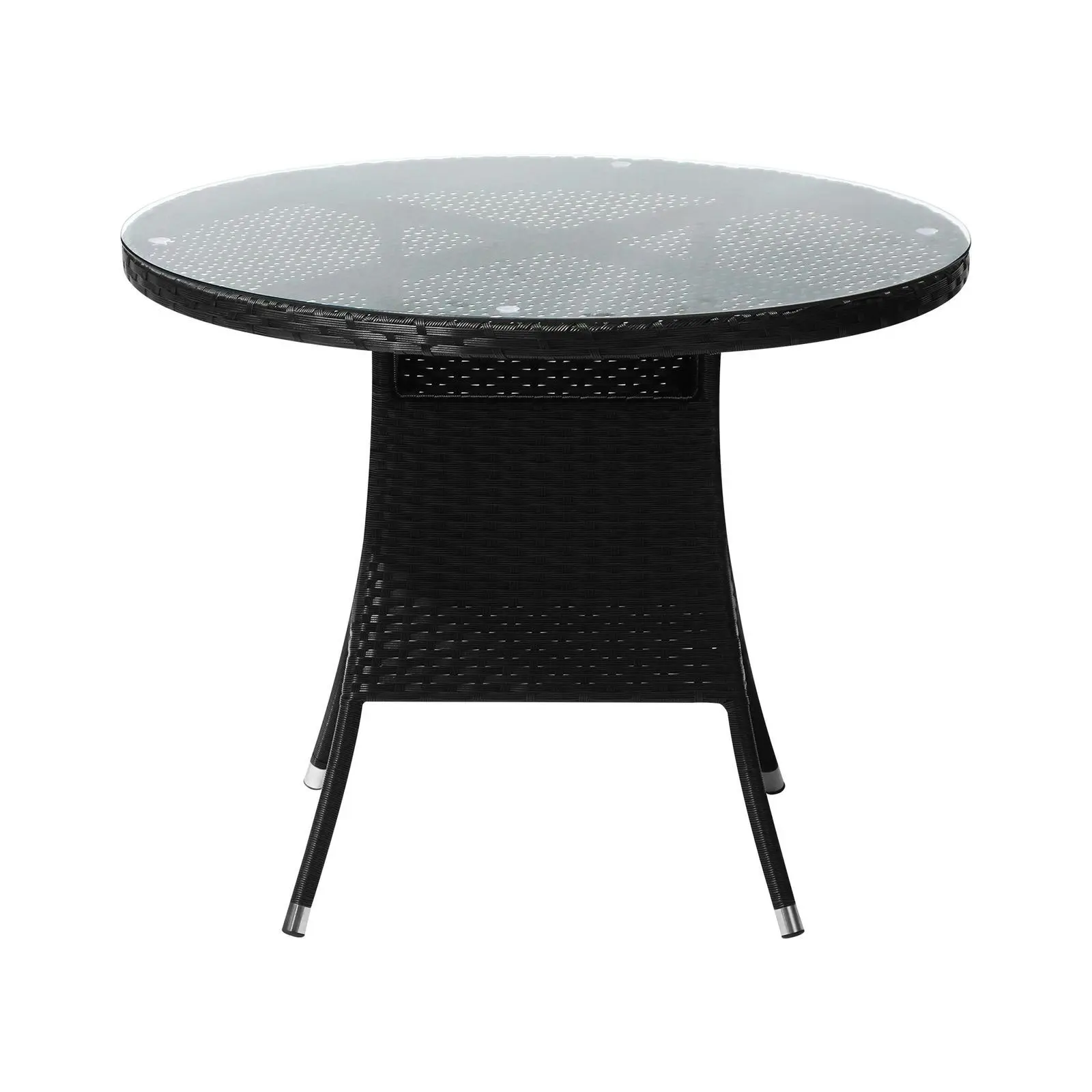 Livsip Outdoor Dining Table 90CM Round Rattan Glass Table Patio Furniture Black