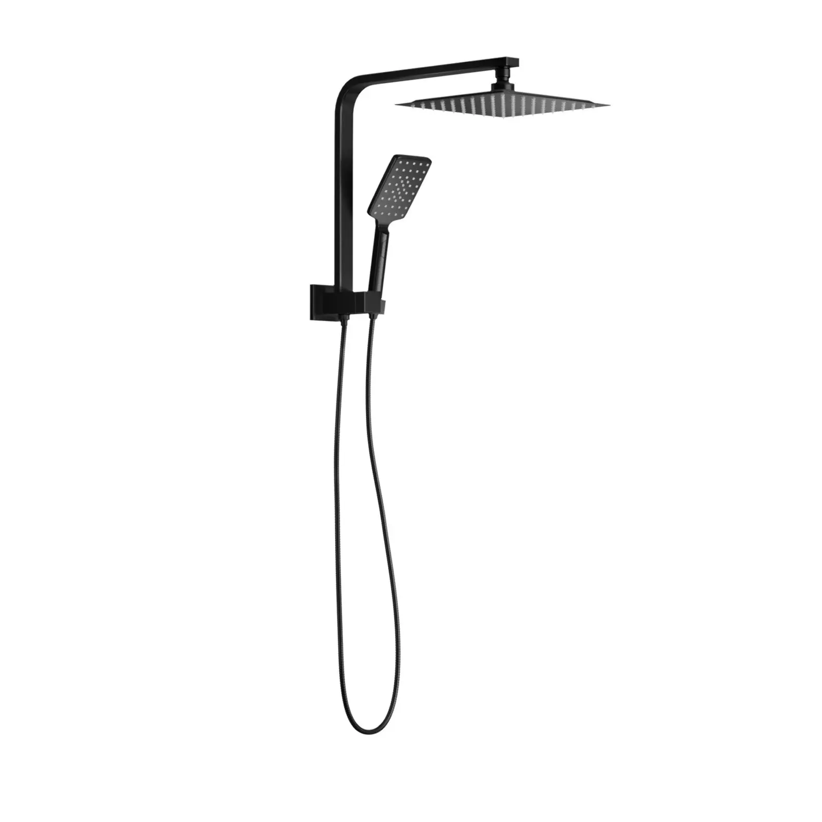 Welba 250mm Rain Shower Head Set Square 3-Mode Handheld Shower Gooseneck Black