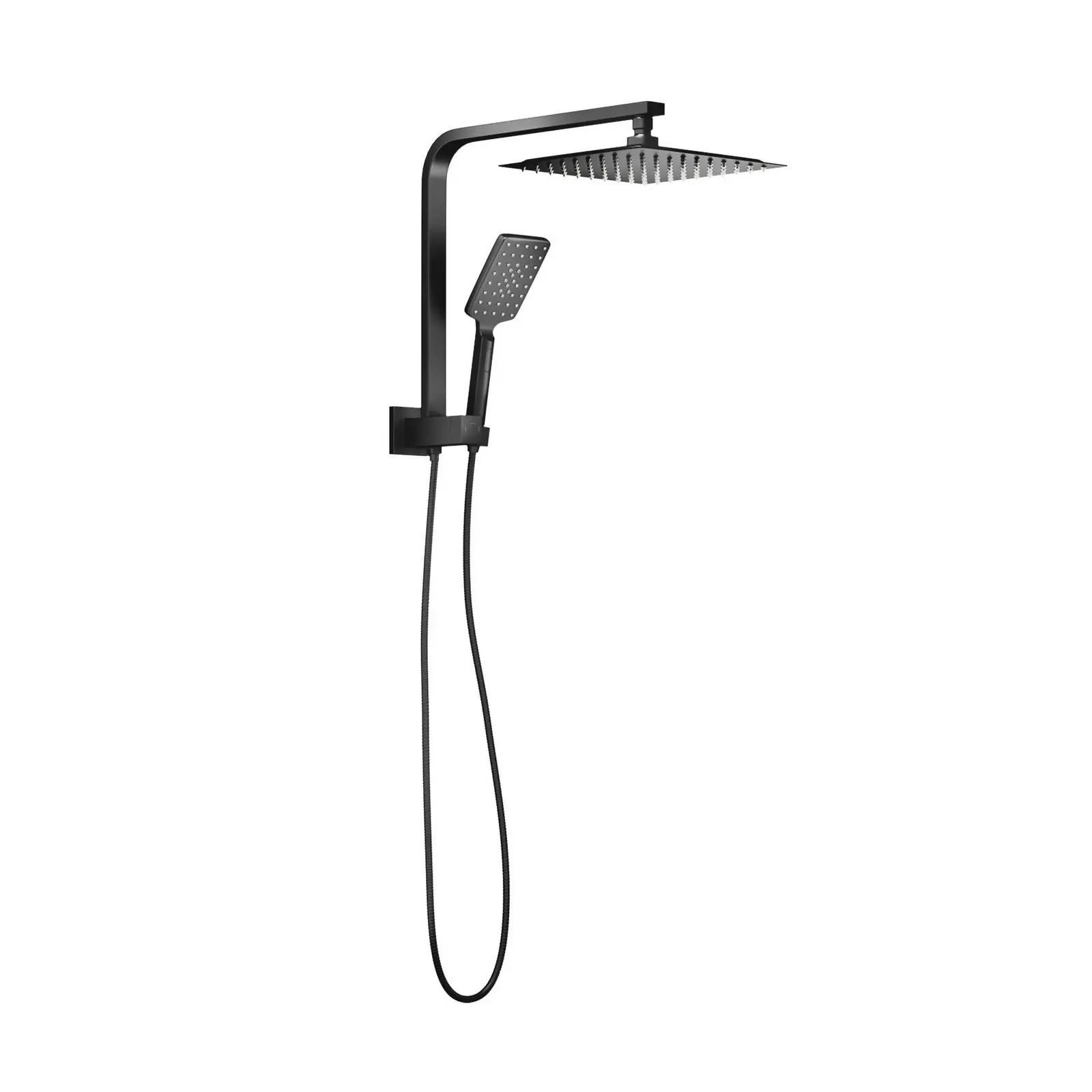 Welba 250mm Rain Shower Head Set Square 3-Mode Handheld Shower Gooseneck Black