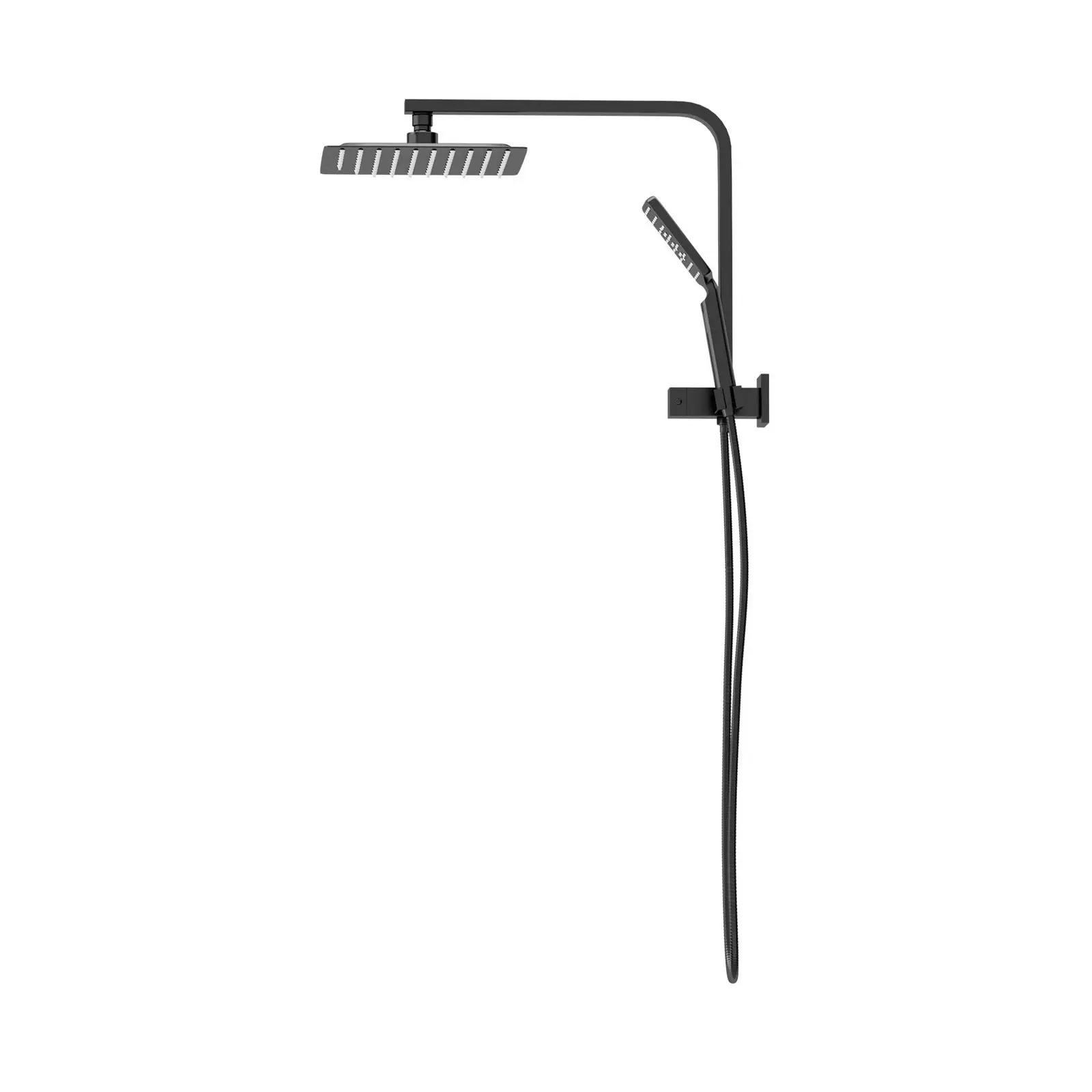 Welba 250mm Rain Shower Head Set Square 3-Mode Handheld Shower Gooseneck Black