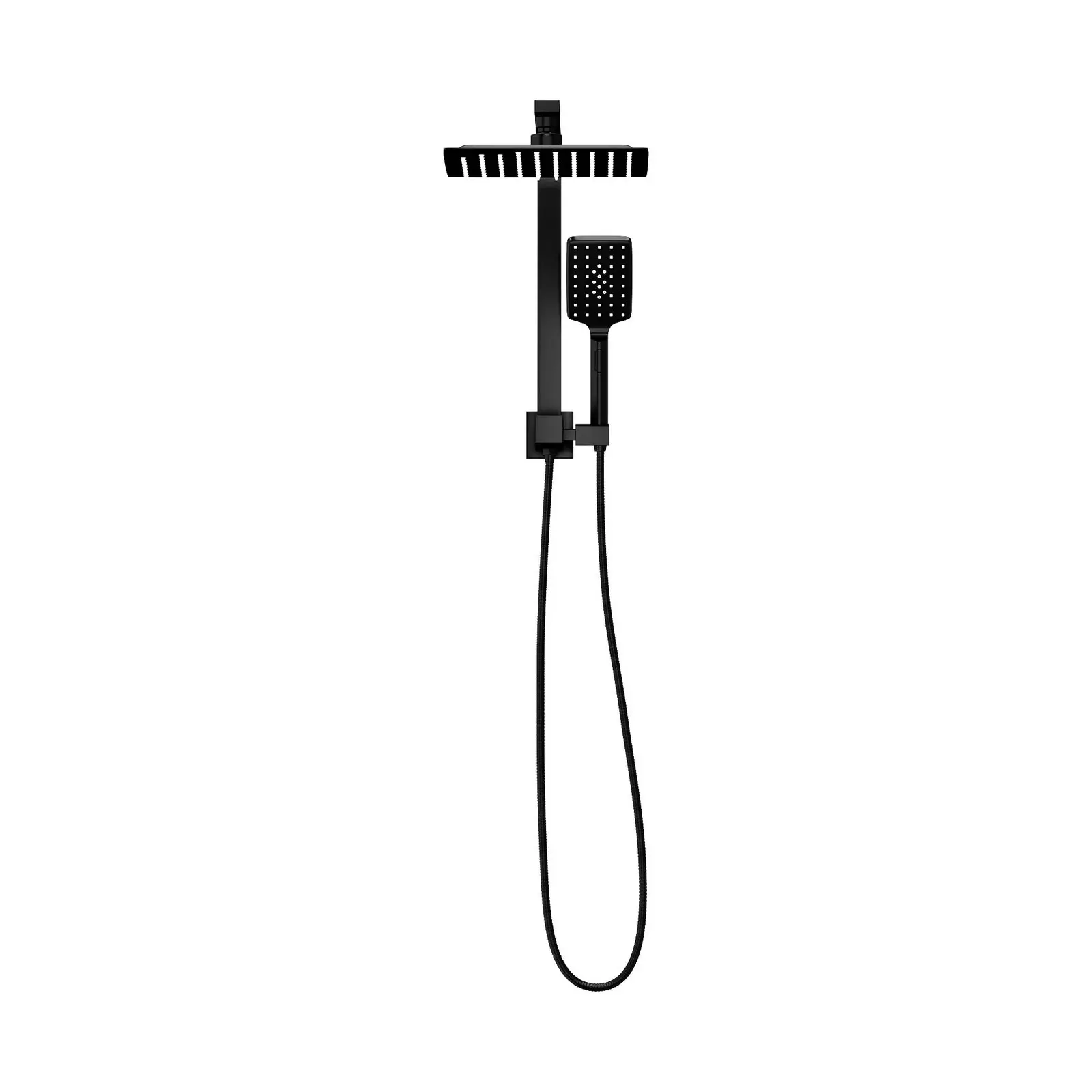 Welba 250mm Rain Shower Head Set Square 3-Mode Handheld Shower Gooseneck Black