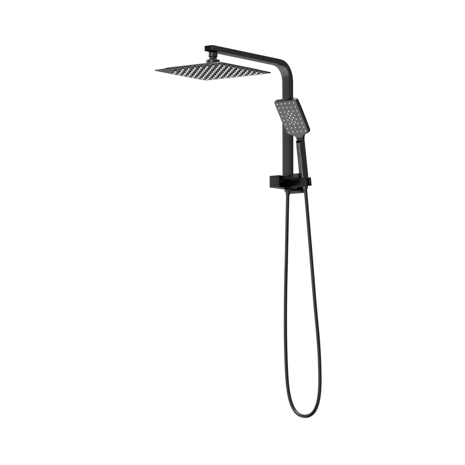 Welba 250mm Rain Shower Head Set Square 3-Mode Handheld Shower Gooseneck Black