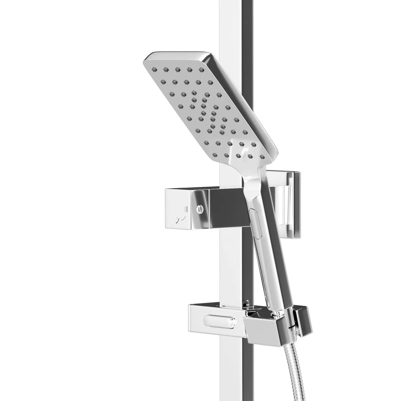 Welba 250mm Rain Shower Head Set Square 3-Mode Handheld Shower Rail Set Chrome