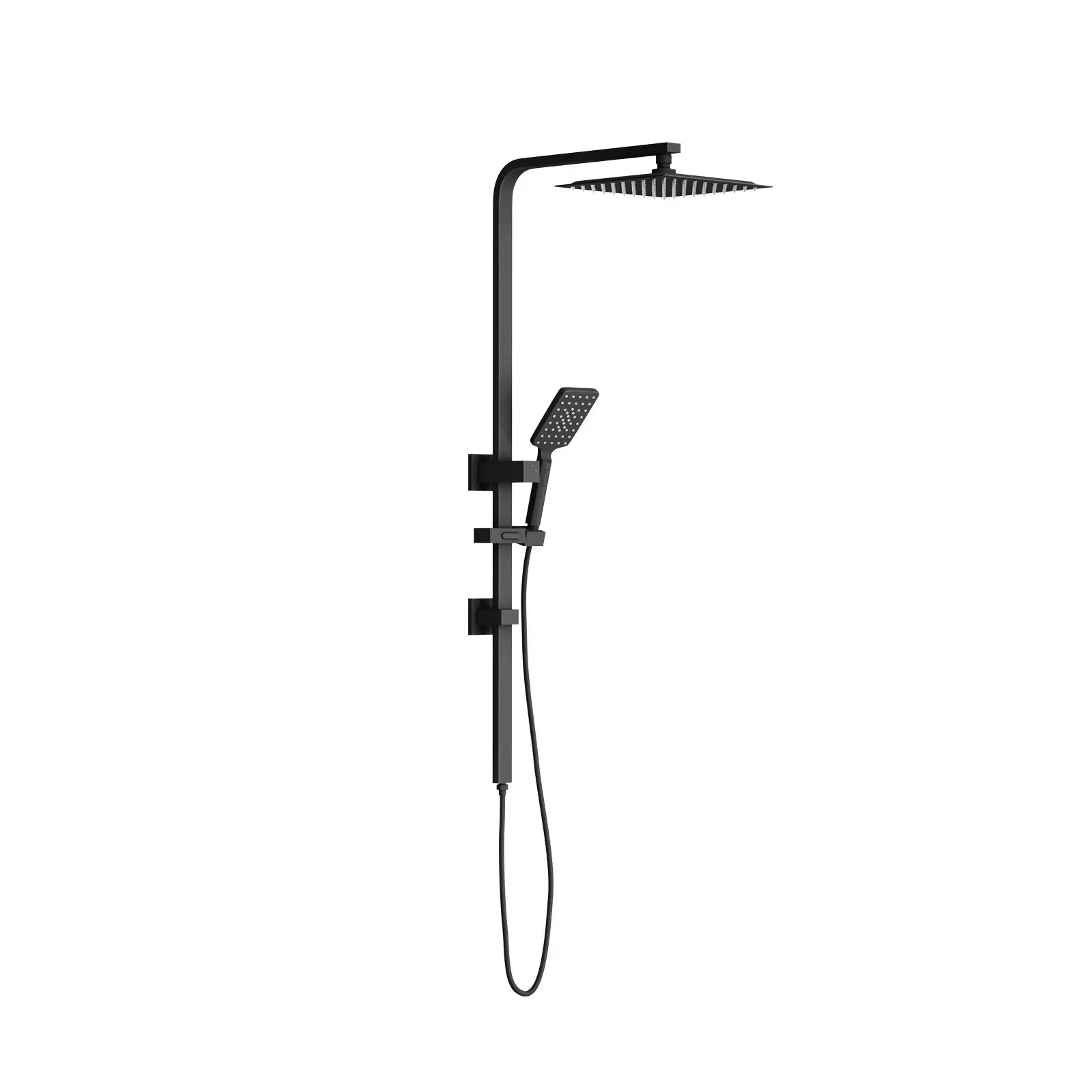 Welba 250mm Rain Shower Head Set Square 3-Mode Handheld Shower Rail Set Black