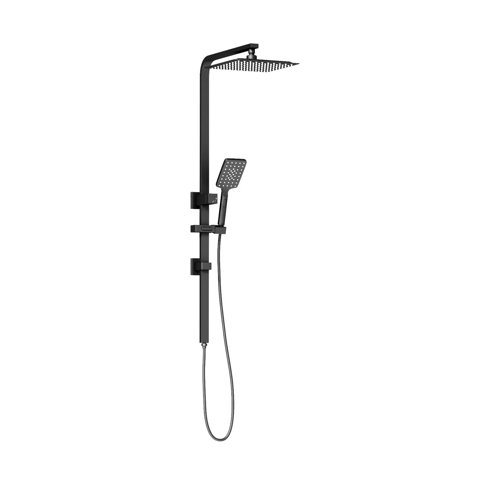 Welba 250mm Rain Shower Head Set Square 3-Mode Handheld Shower Rail Set Black