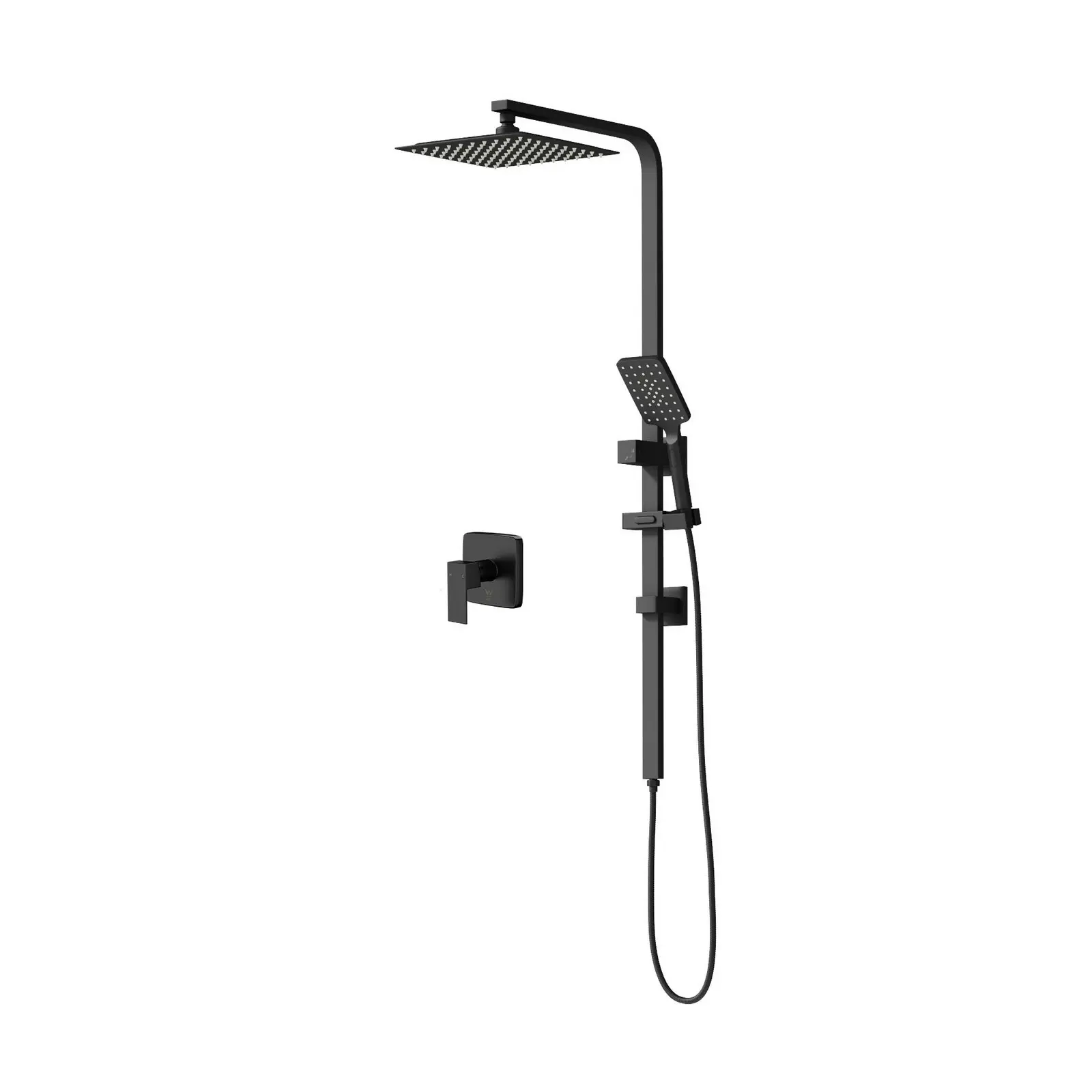 Welba 250mm Rain Shower Head Set Square Handheld With Shower Mixer Tap Black