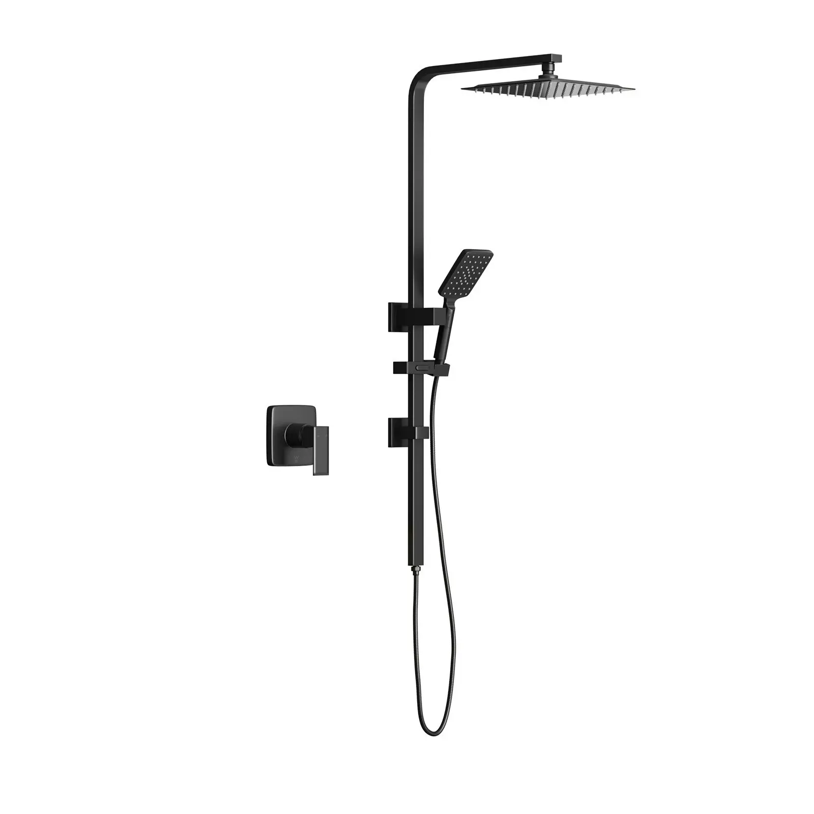 Welba 250mm Rain Shower Head Set Square Handheld With Shower Mixer Tap Black