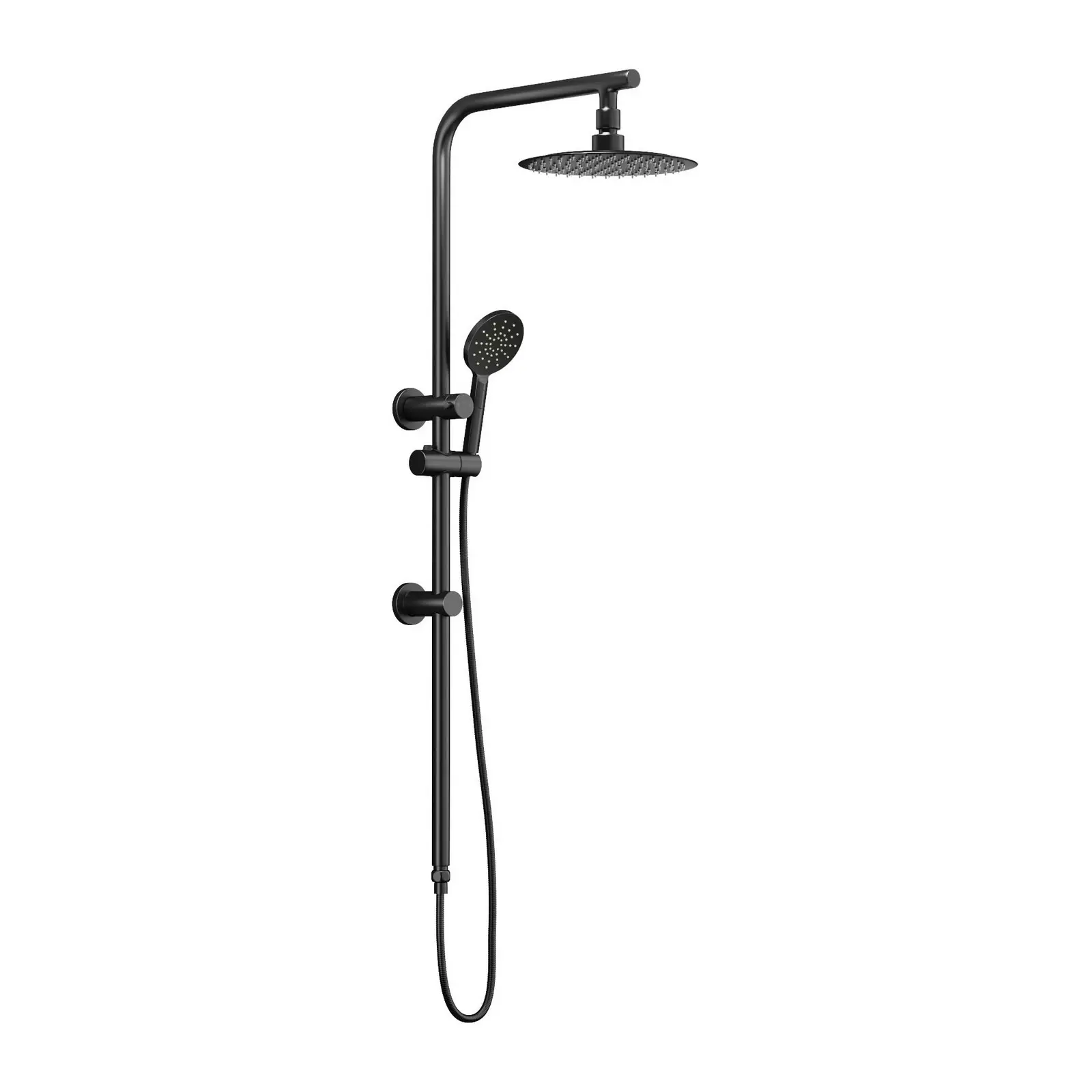 Welba 250mm Rain Shower Head Set Round 3-Mode Handheld Shower Rail Set Black