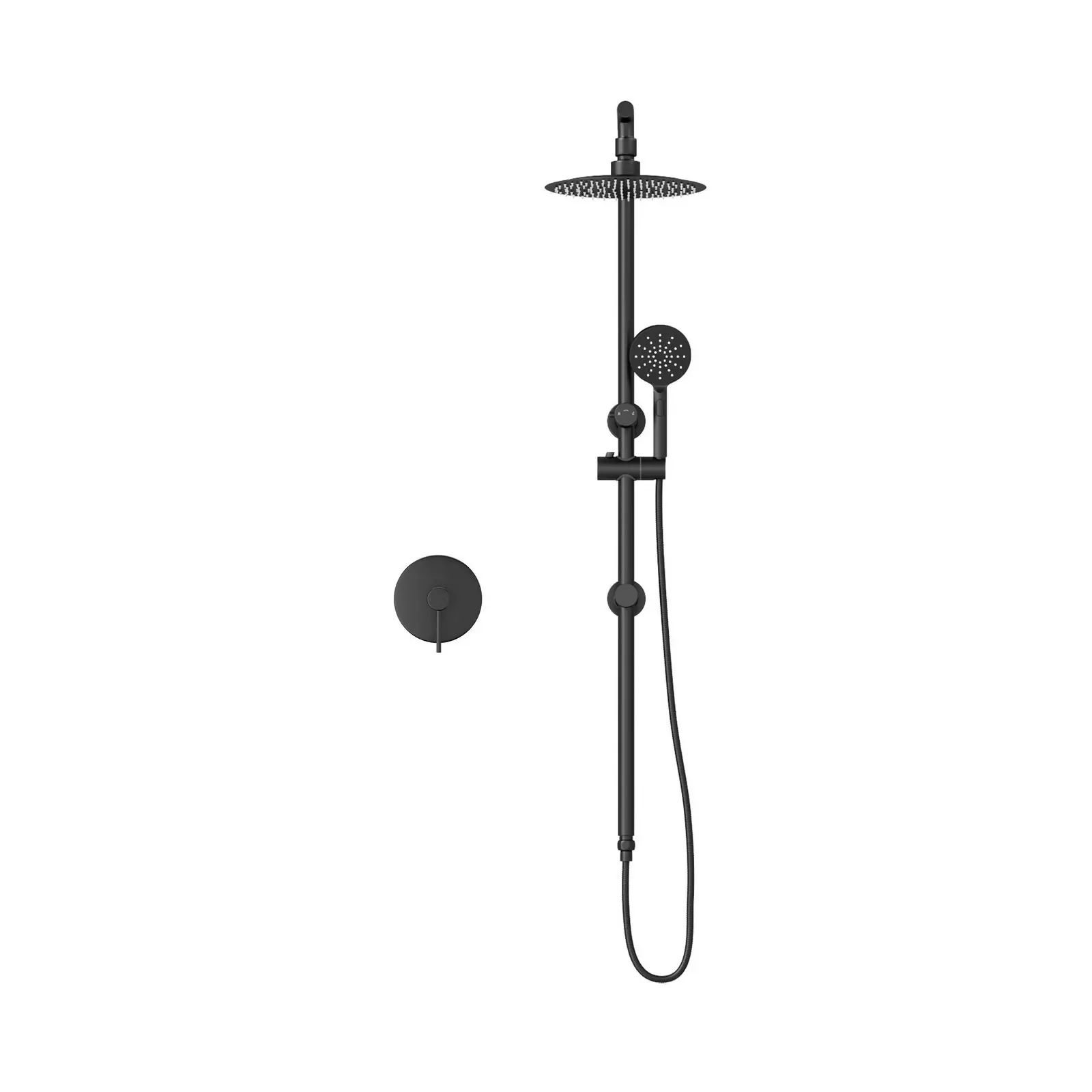 Welba 250mm Rain Shower Head Set Round Handheld With Shower Mixer Tap Black