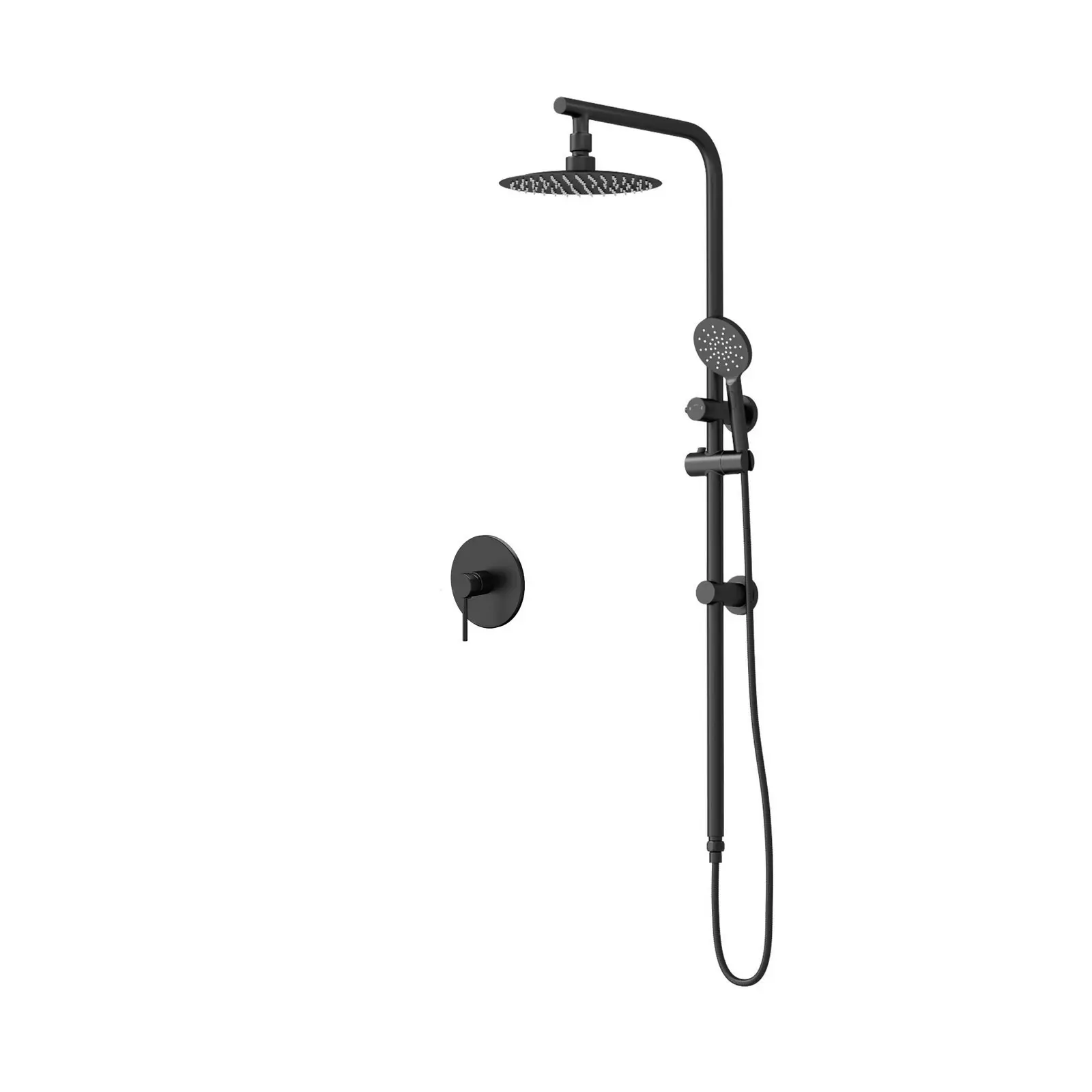 Welba 250mm Rain Shower Head Set Round Handheld With Shower Mixer Tap Black