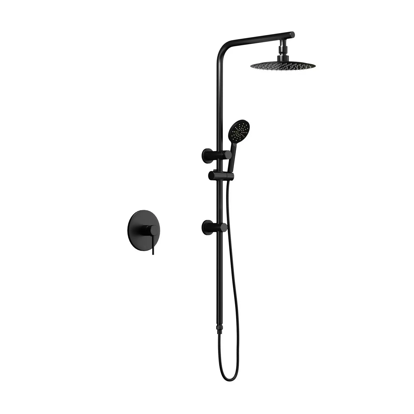 Welba 250mm Rain Shower Head Set Round Handheld With Shower Mixer Tap Black