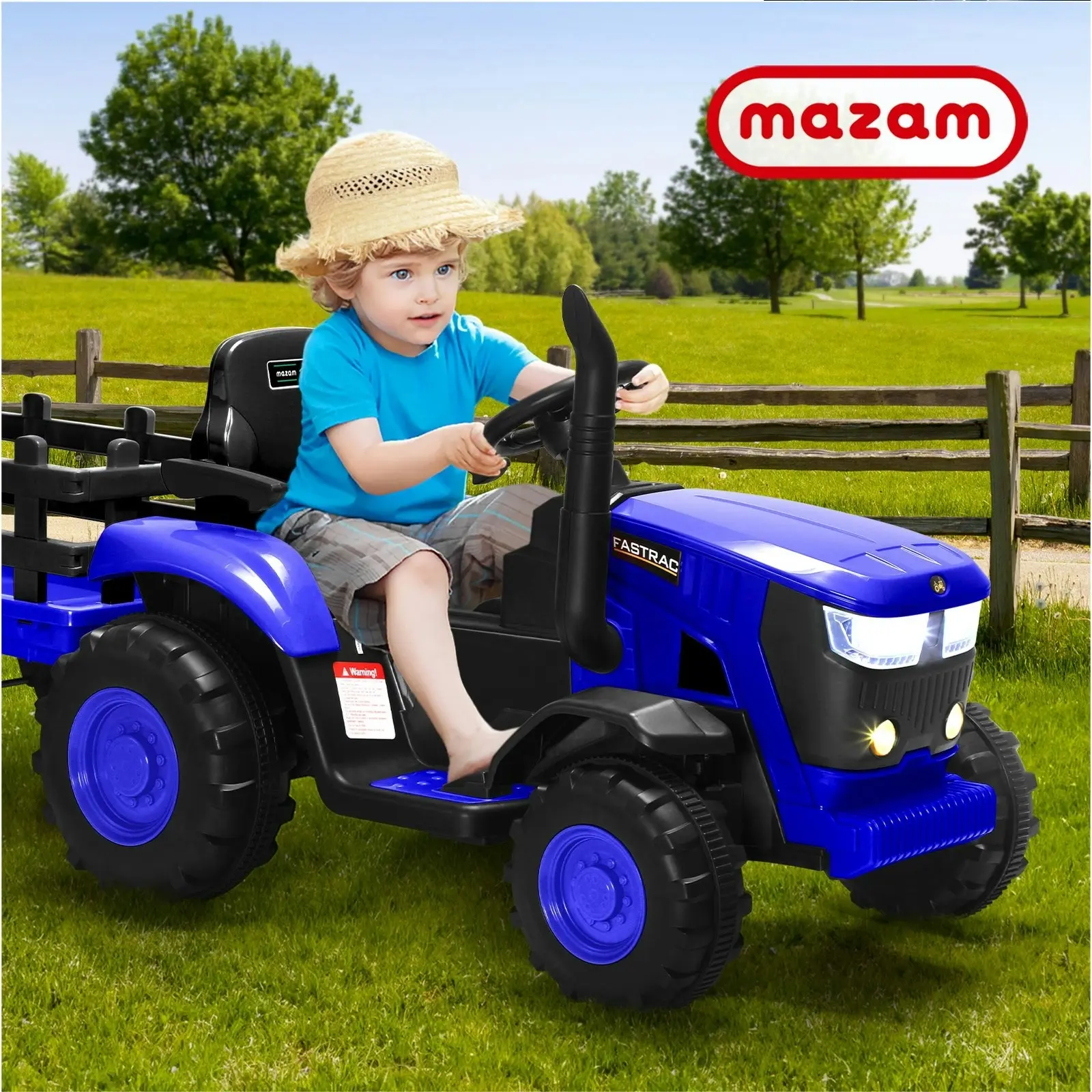 Mazam Ride On Car Tractor W/ Trailer Kids 12V Remote Electric Vehicle Toddlers