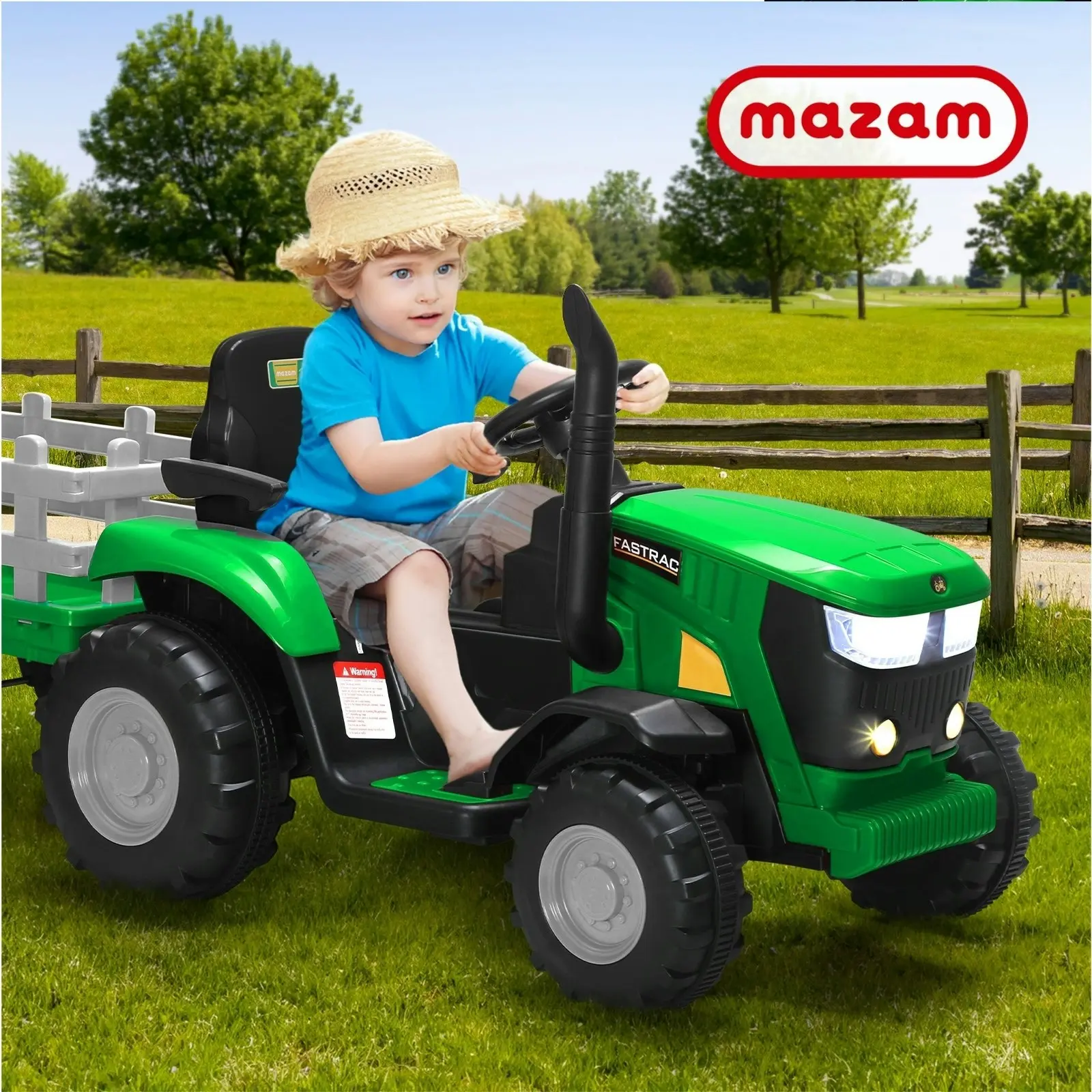 Mazam Kids Ride On Tractor Toy W/ Trailer Remote Battery Electric Operated Car