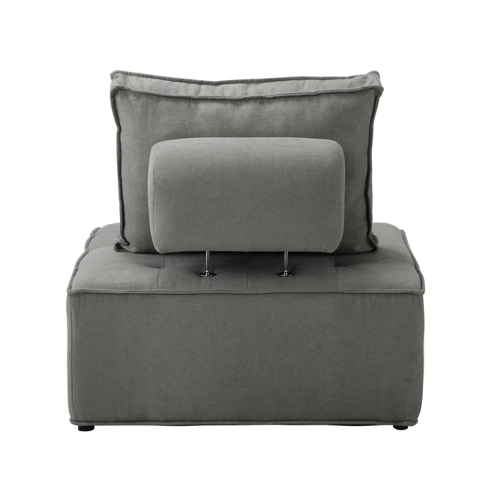 Oikiture 1PC Modular Sofa Lounge Chair Armless Adjustable Back Linen Grey