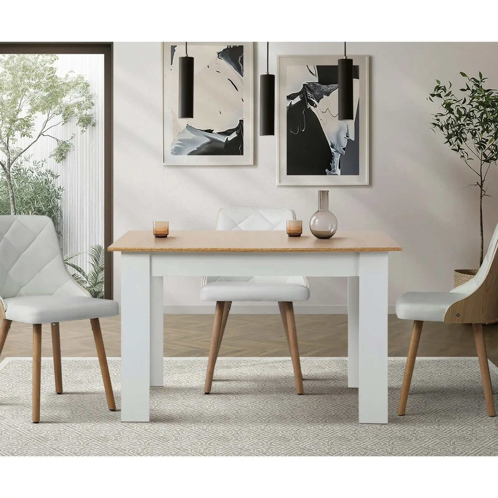 Oikiture 120-160cm Extendable Dining Table Kitchen Restaurant Cafe Table WoodenWhite