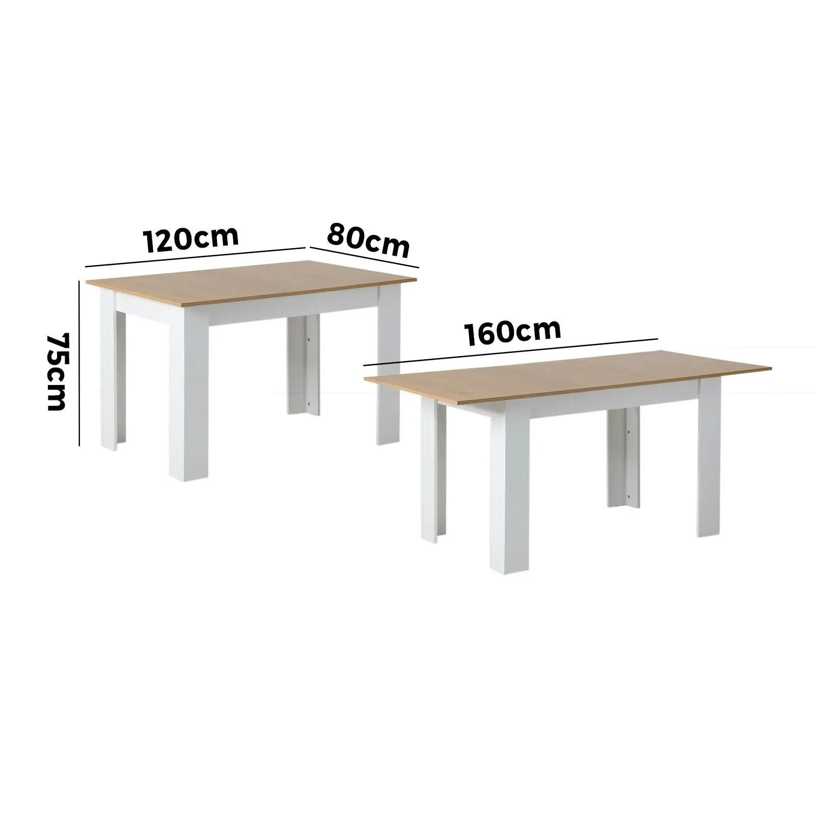 Oikiture 120-160cm Extendable Dining Table Kitchen Restaurant Cafe Table WoodenWhite