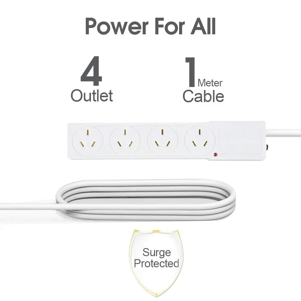 4 Outlet Powerboard With Surge Protection 1M Lead Cable