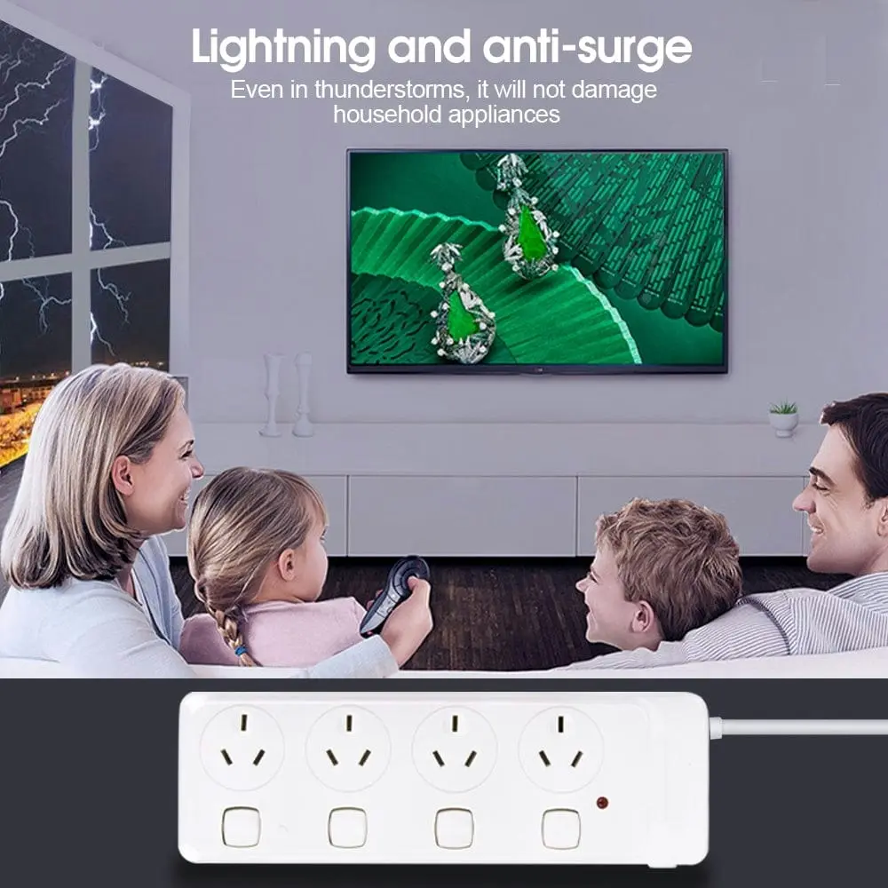 4 Outlet Power Board With Surge Protection with Individual Switches 1M Lead Cable